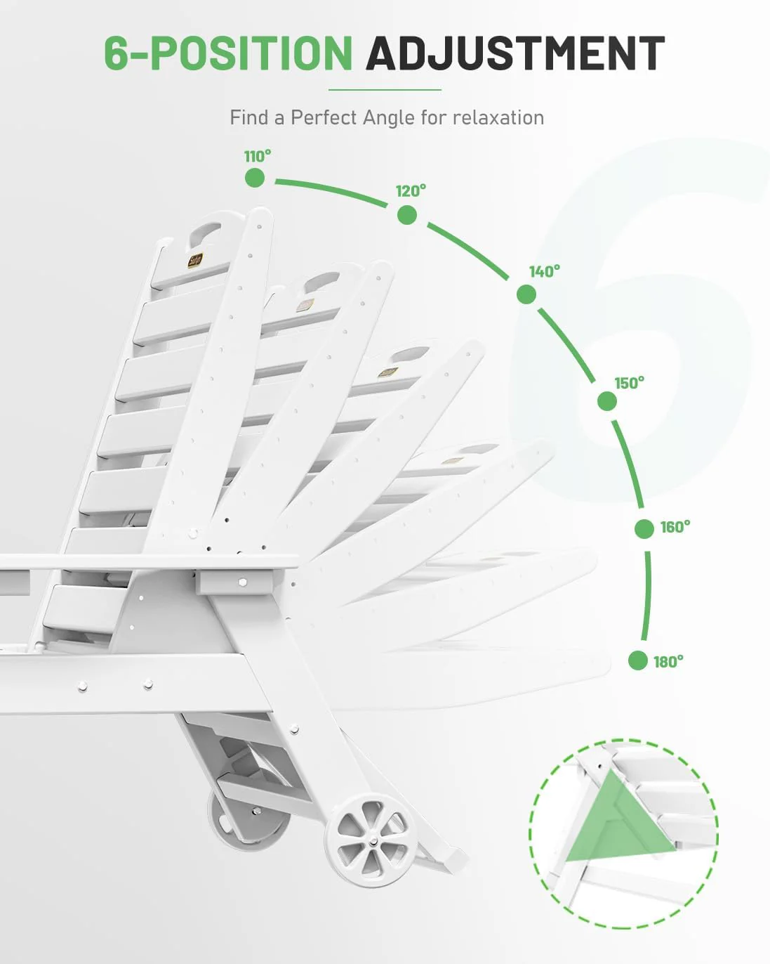 Lounge Chair Outdoor, Chaise Lounge, HDPE 6-Position Outdoor Chaise Lounge, Patio Lounge Chair with Wheels & Cup Holder for Pool Poolside Deck Backyard, Teak