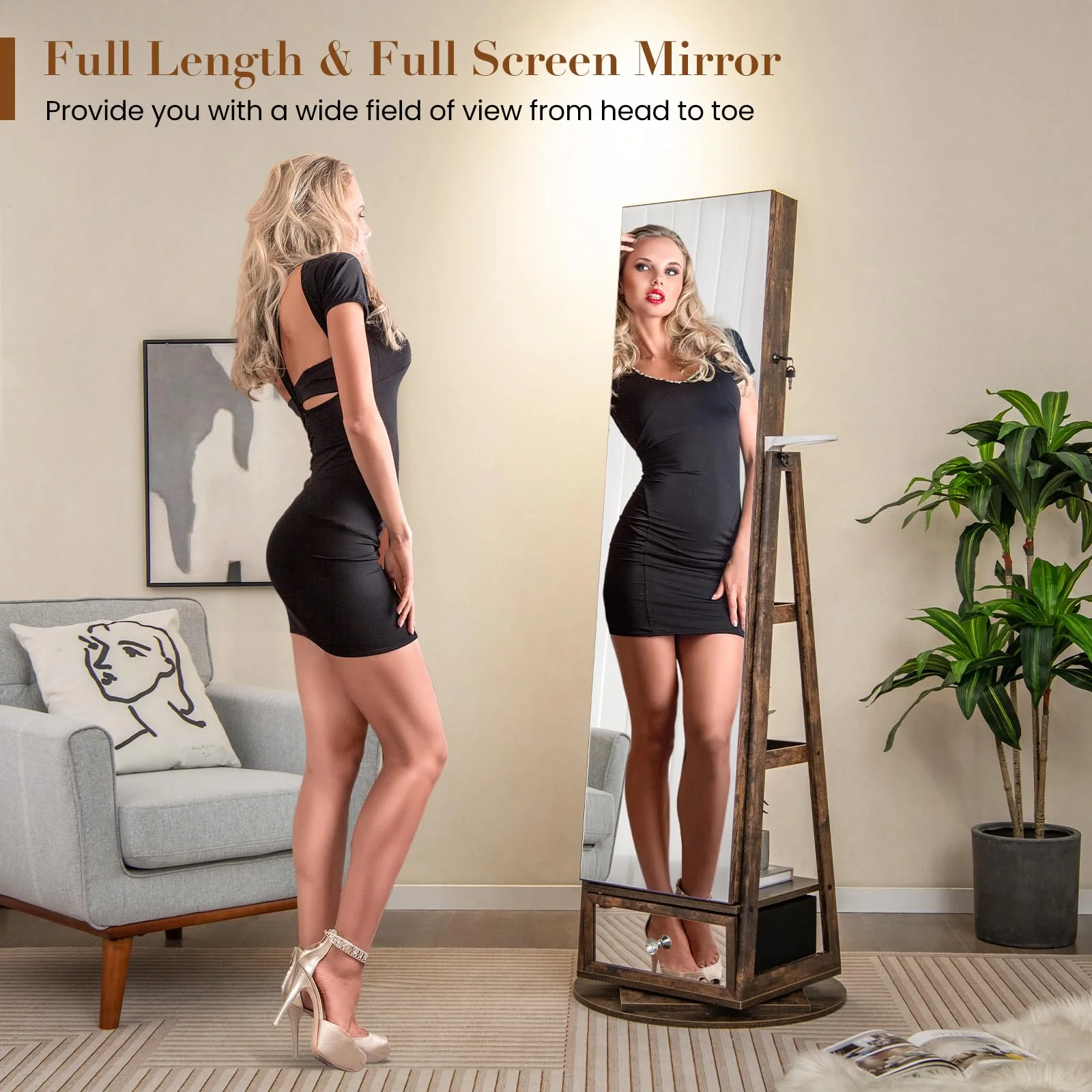 Giantex 360?? Swivel Jewelry Cabinet w/Full-Length Mirror