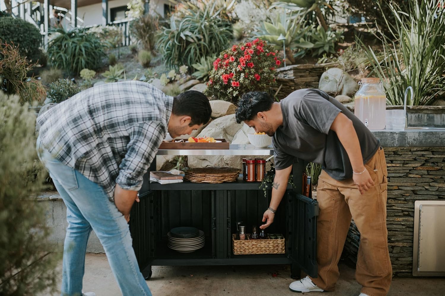 Outdoor Rolling Table Cart for Food Prep, Storage, Bar & Grill, Dark Brown