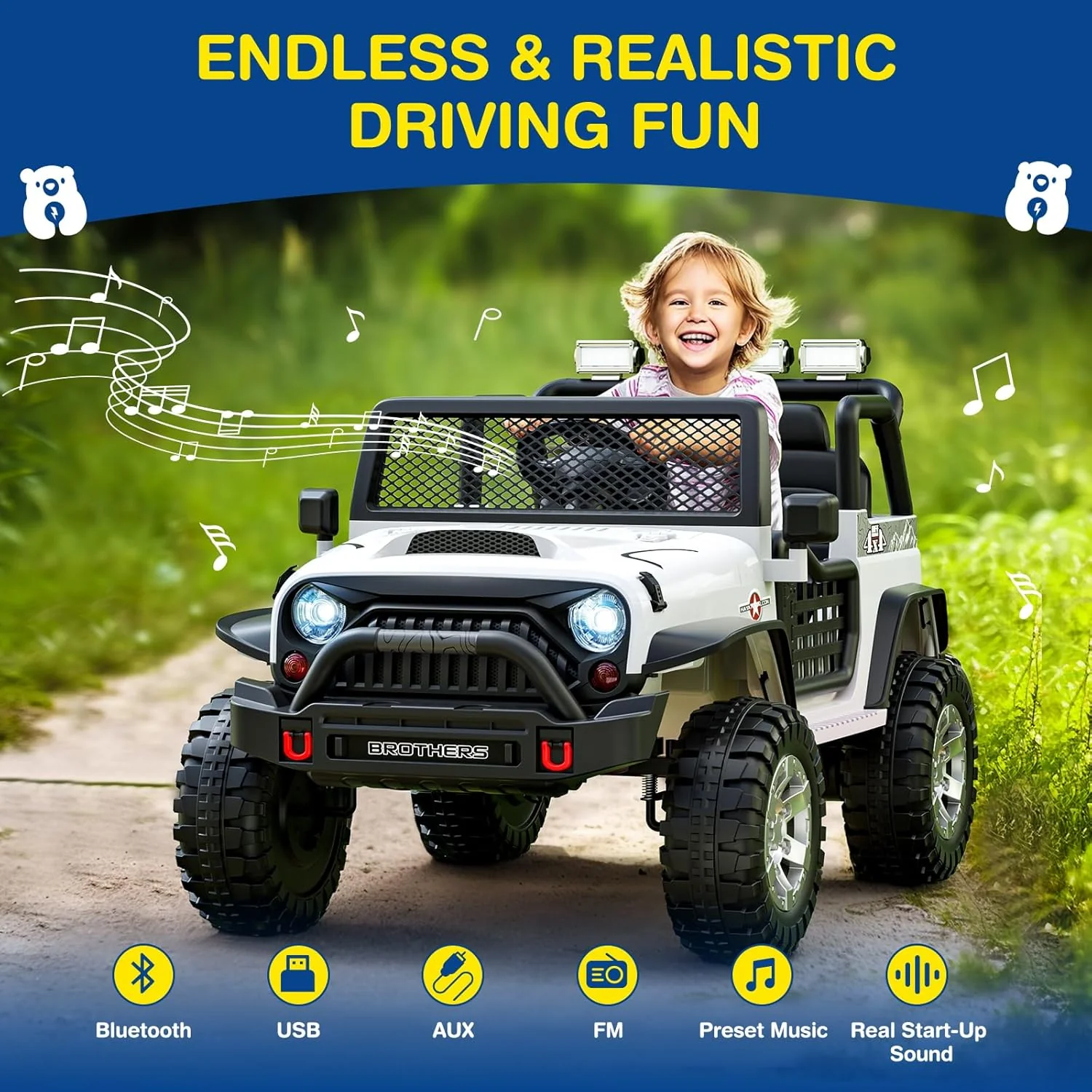 L8 Ride On Car, 2 Seater, 12V Kids Electric Car w/Remote Control, 4-Wheel Suspension, Bluetooth Speaker, Multi Music Modes, 3 Speeds, LED Lights, Xmas & Birthday Gift Ideas for Kids Ages 3+