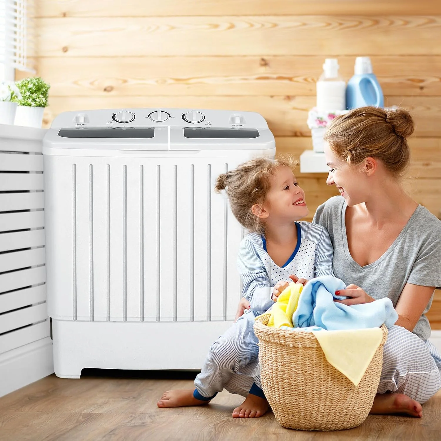 Portable Washing Machine, Twin Tub 20 Lbs Capacity, Washer(12 Lbs) and Spinner(8 Lbs), Durable Design, Timer Control, Compact Laundry Washer for RV, Apartments and Dorms, Grey+White