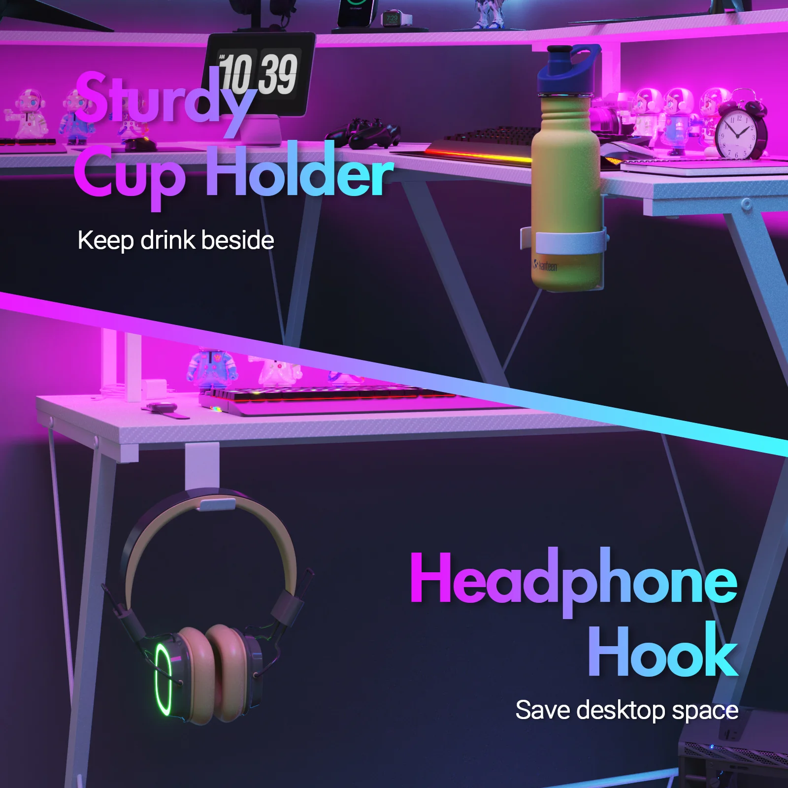 L Shaped Gaming Desk with LED Lights