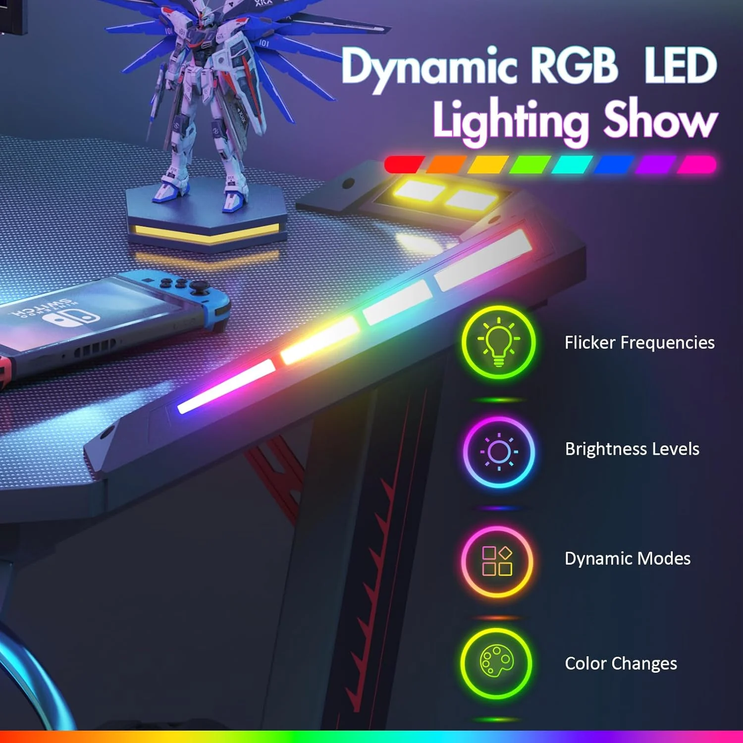 Gaming Desk Ergonomic Computer Desk LED Light