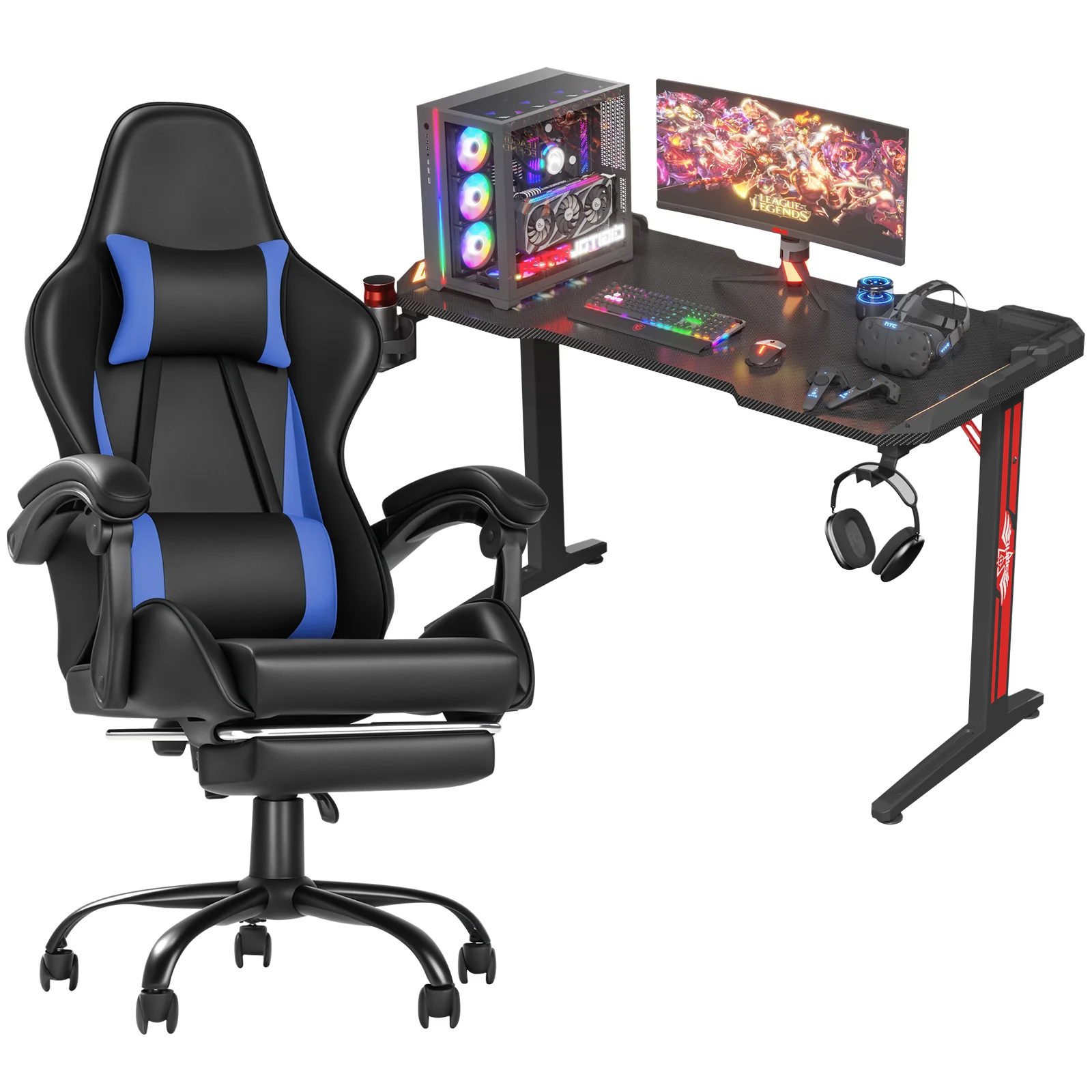 Gaming Desk and Gaming Chair Set Black & Blue