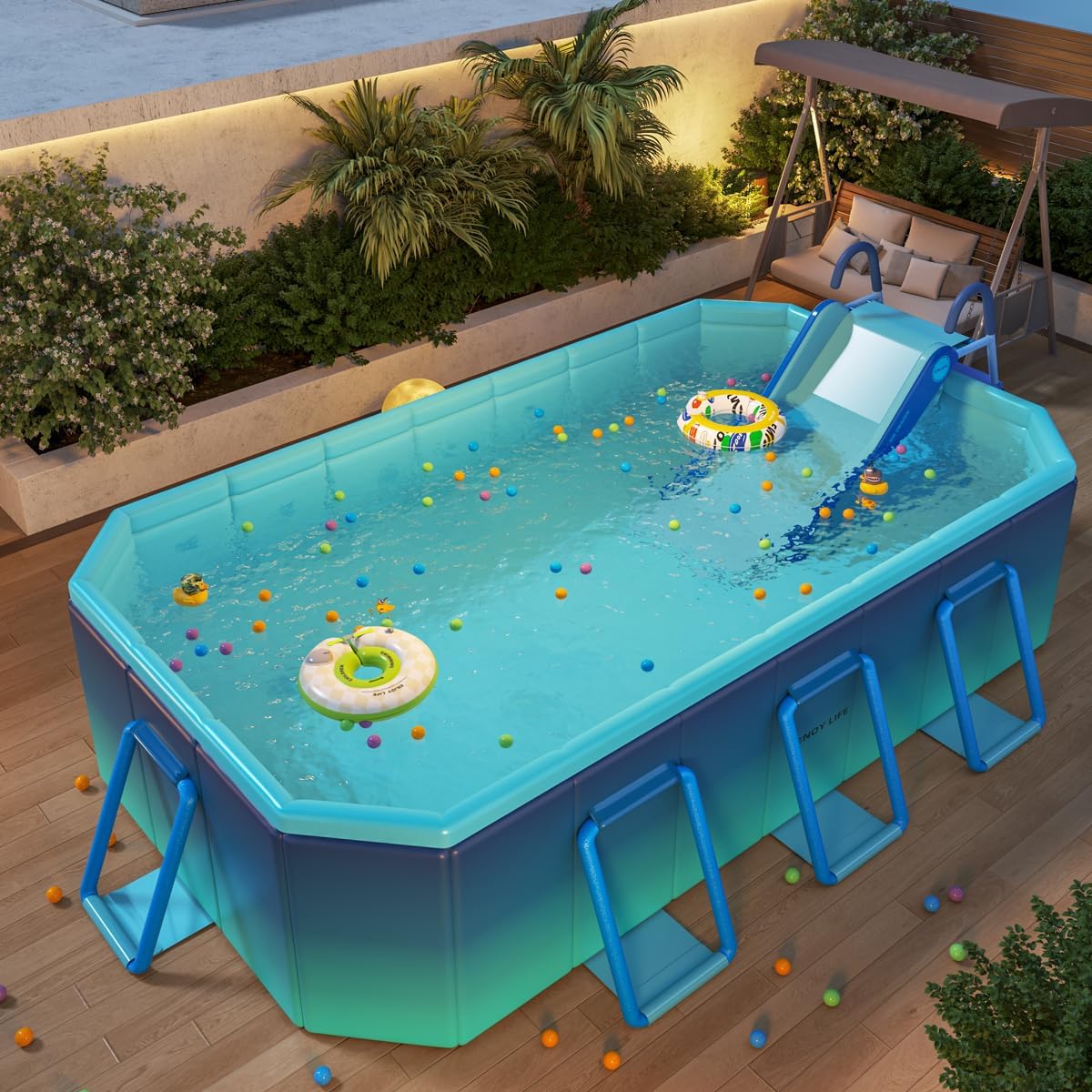 Pool Slide Inflatable Swimming Water Slide, Summer Swimming Pool Supplies Universal Trampoline Ladder Backyard Slide Home Playground Equipment