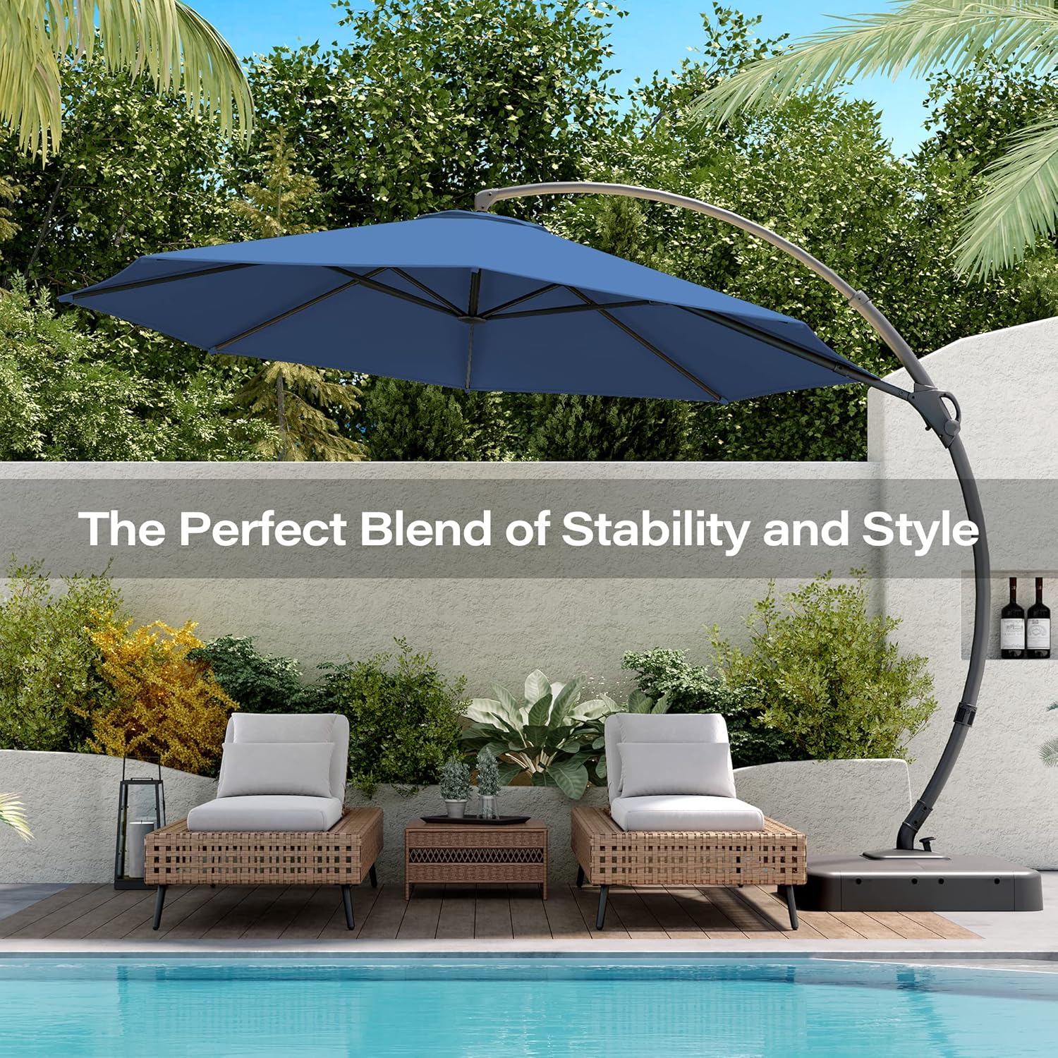 LAUSAINT HOME Outdoor Patio Umbrella with Base included, 11 FT Deluxe Curvy Cantilever Umbrella Heavy Duty Offset Hanging Umbrella with 360�� Rotation for Market, Pool, Garden, Backyard, Deck (Beige)