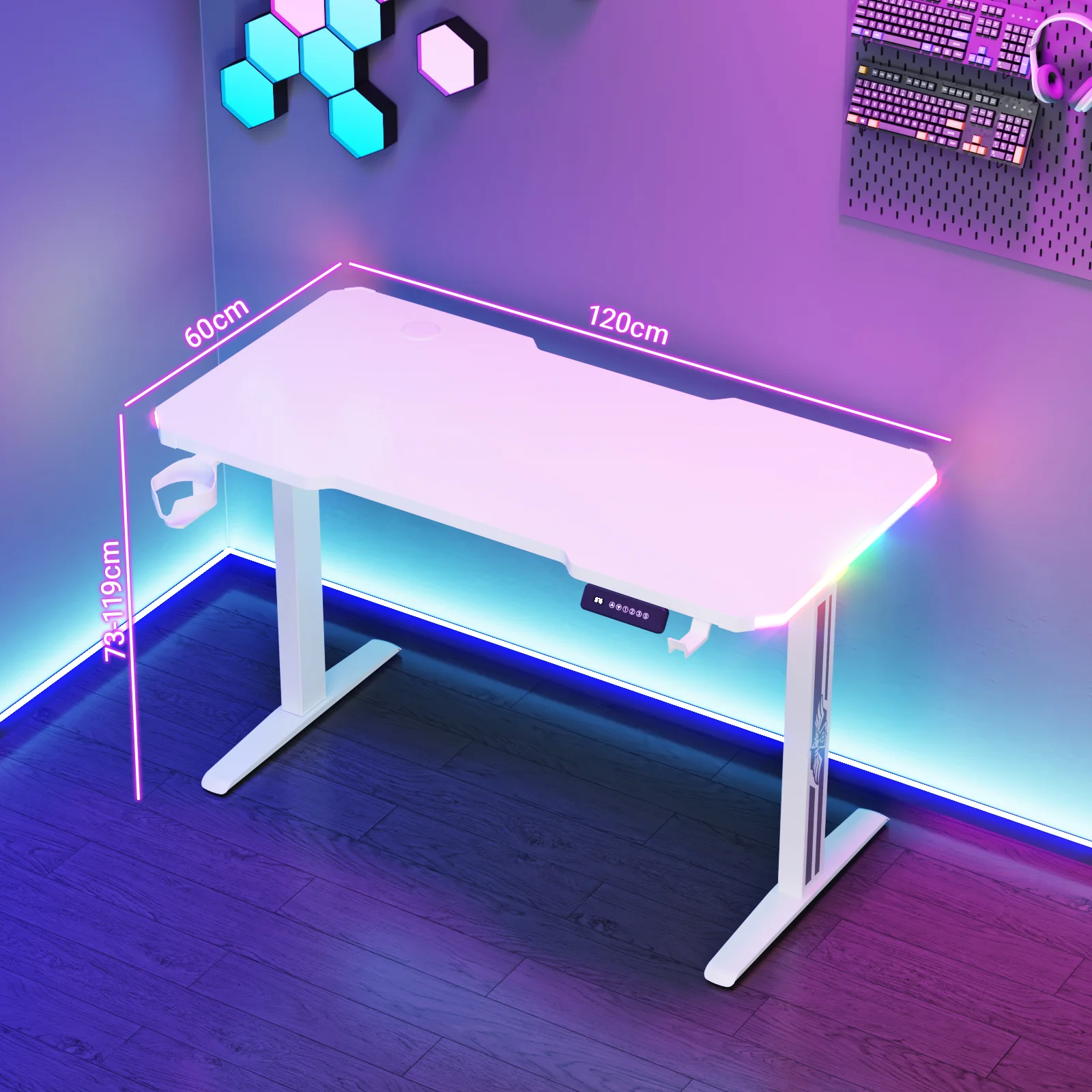 Electric Standing Gaming Desk RGB LED White