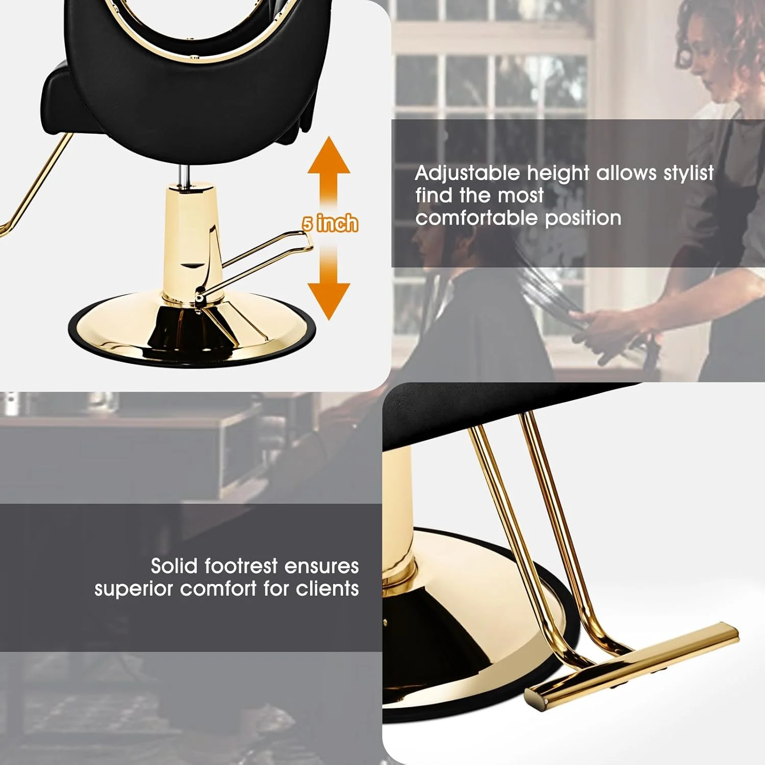 Artist Hand Salon Chair Reclining Barber Chair Oversized Hydraulic Pump Heavy Duty Hair Salon Chair 360 Degree Swivel Hair Chair for Hair Stylist, Beauty Spa Equipment Max Load 400 LBS, Black and Gold