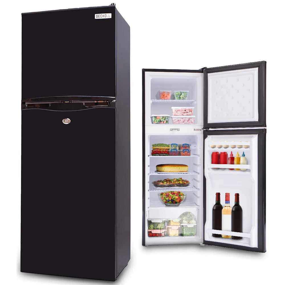 GECKO 142L Upright Portable Fridge / Freezer, 12V/24V/240V for Motorhome and Caravan, Black