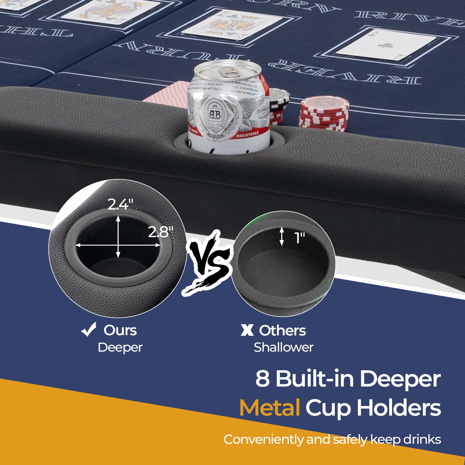 72�� Poker Table Foldable, 8 Players Card Board Game Table w/Deep Metal Cup Holders