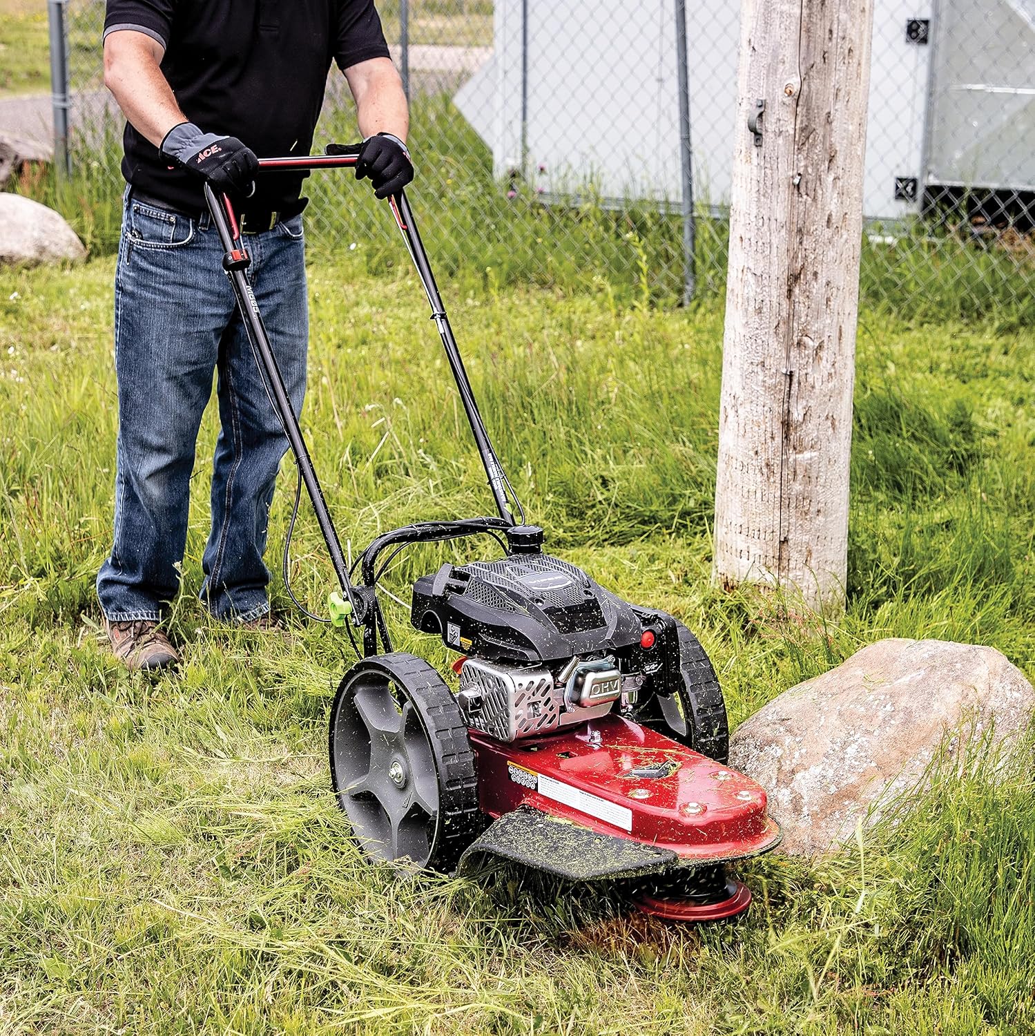 Walk Behind String Mower With 160cc Viper 4-Cycle Engine, 22 ?Cutting Diameter, 14 ?Never-Go-Flat Wheels, Easy Assembly, Adjustable Handlebar, Model # 40314