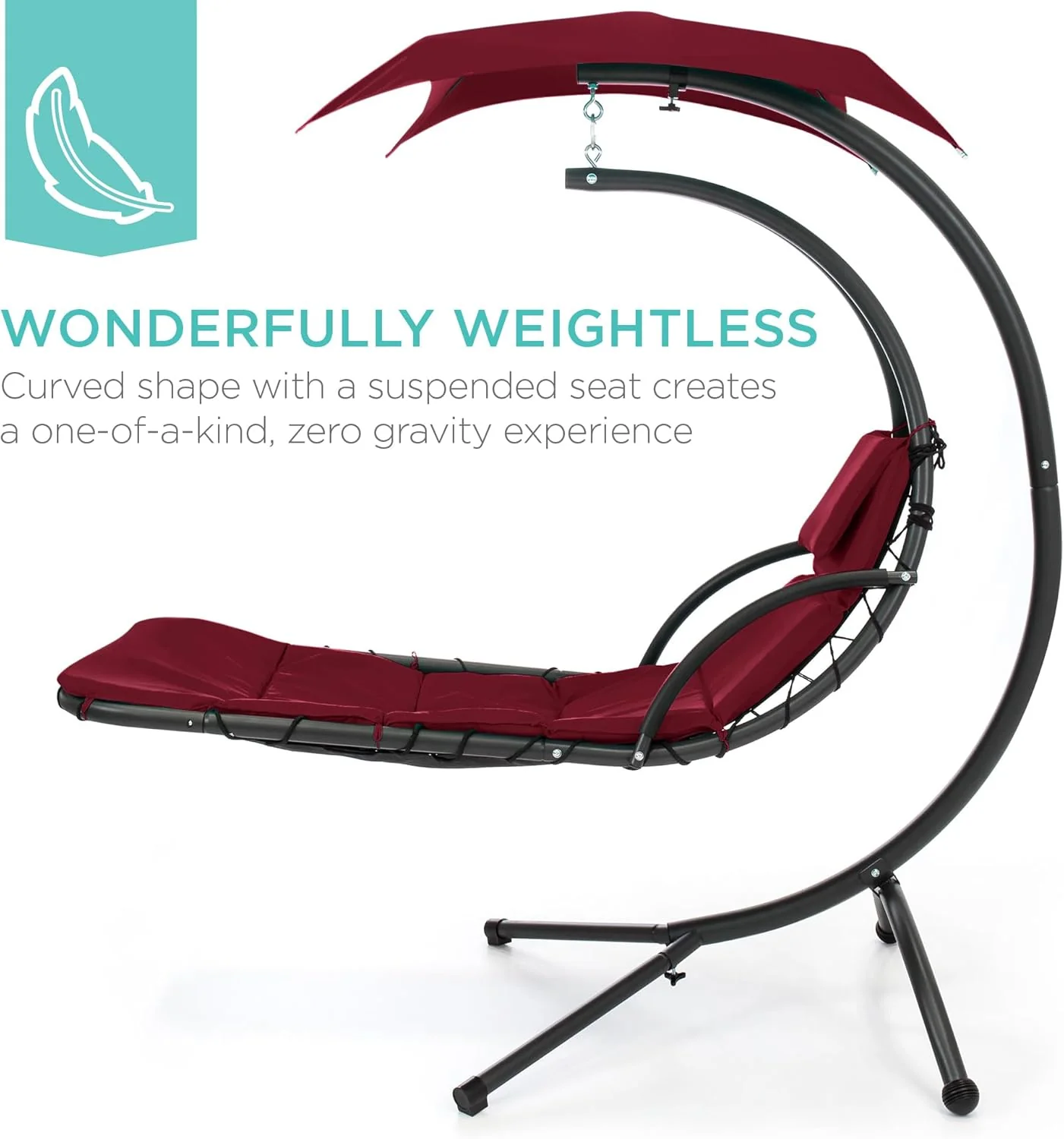 Best Choice Products Outdoor Hanging Curved Steel Chaise Lounge Chair Swing w/Built-in Pillow and Removable Canopy - Charcoal Gray