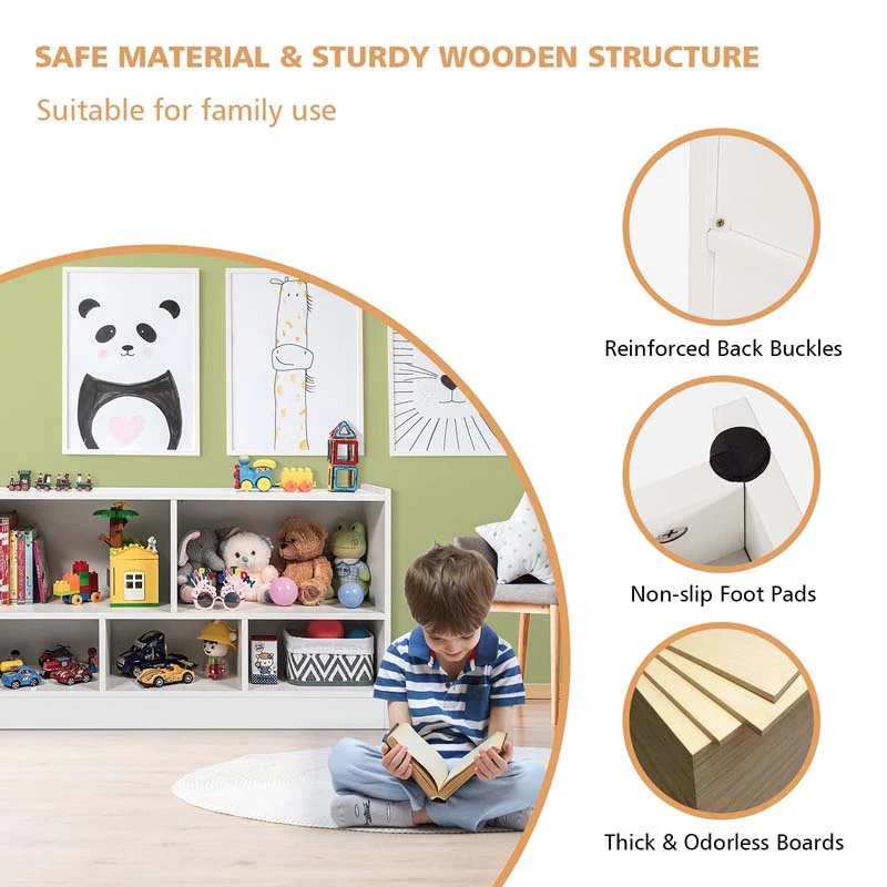 2-Shelf Kids Bookcase 5-Cube Wood Toy Storage Cabinet Organizer for Classroom, Playroom, Nursery, Kindergarten