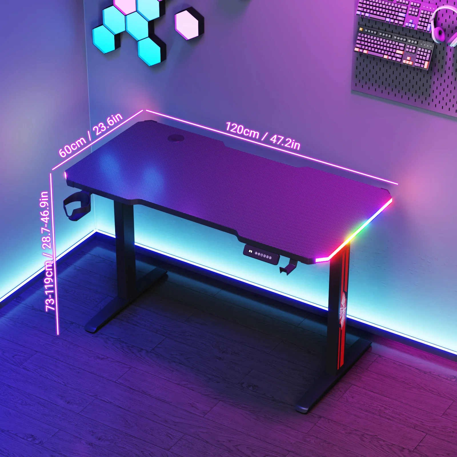 Electric Standing Gaming Desk RGB LED 120cm