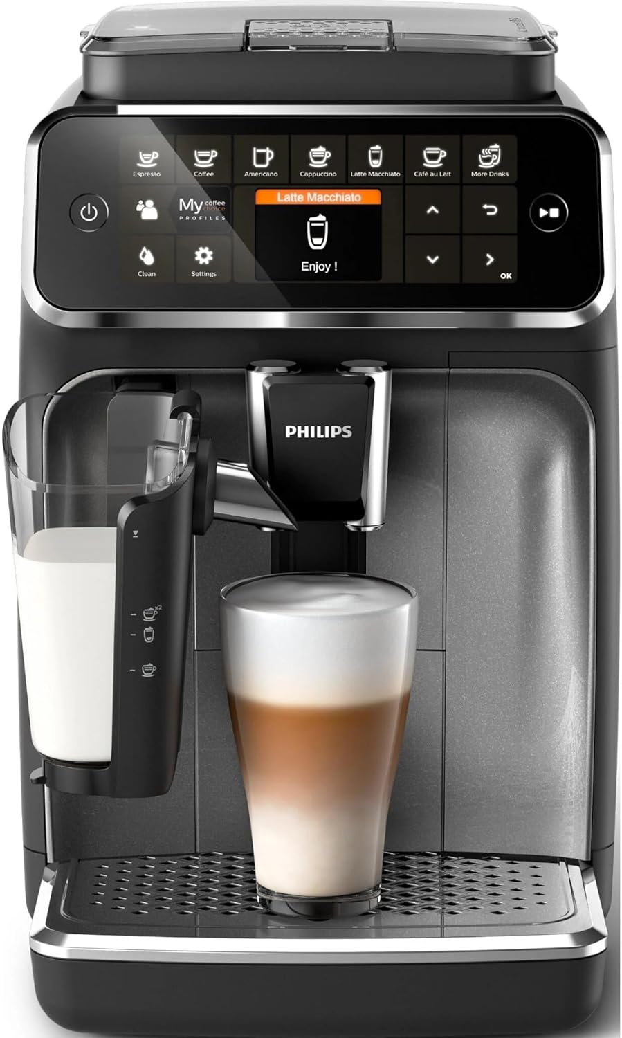Philips 4400 Series Fully Automatic Espresso Machine – 12 Hot & Iced Coffees, Quick-to-Clean LatteGo Milk System, SilentBrew, QuickStart, Ceramic Grinder, New 2025 Model, Black (EP4441/20)
