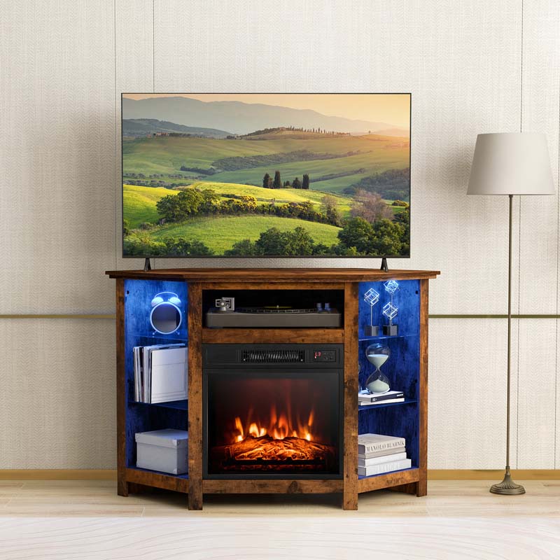 Modern Corner Fireplace TV Stand with LED Lights for TVs up to 50