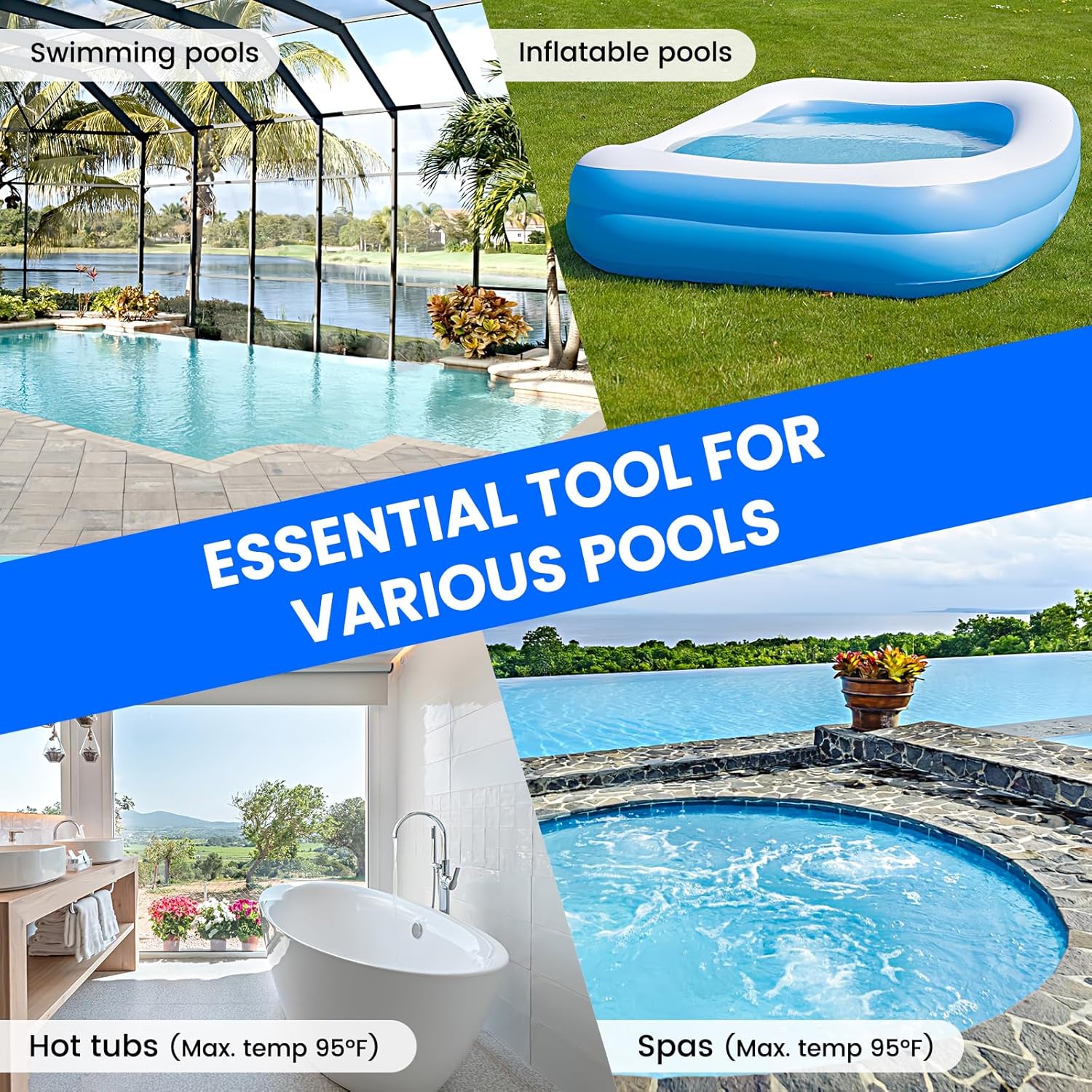Pool Vacuum for Above Ground Pool with a Telescopic Pole, Running time up to 1H, T403 Handheld Rechargeable Pool Cleaner with Powerful Suction up to 18.5 gallons/min, Ideal for Leaves, Debris