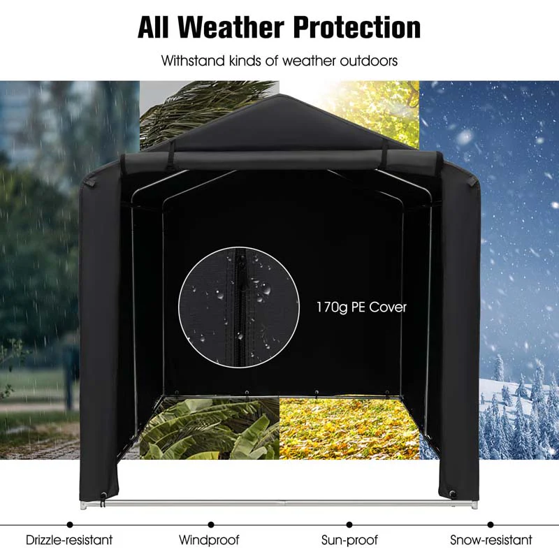 7 x 5.2 FT Outdoor Storage Shelter with Waterproof Cover, Heavy Duty Portable Storage Tent for Bikes, Garden Tools, Motorcycles