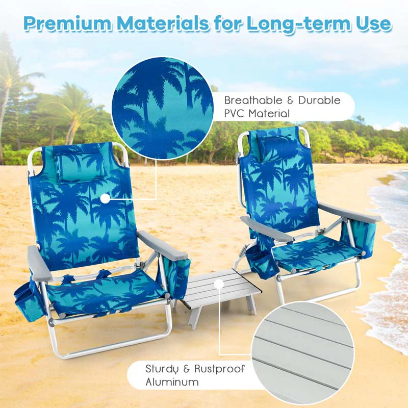 2 Pack 5-Position Outdoor Folding Backpack Beach Chair & Table Set, Patio Lawn Camping Chair Beach Sling Chair
