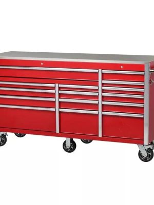 Heavy Duty 61 in. W x 23 in. D 15-Drawer Mobile Workbench with Solid Wood Top