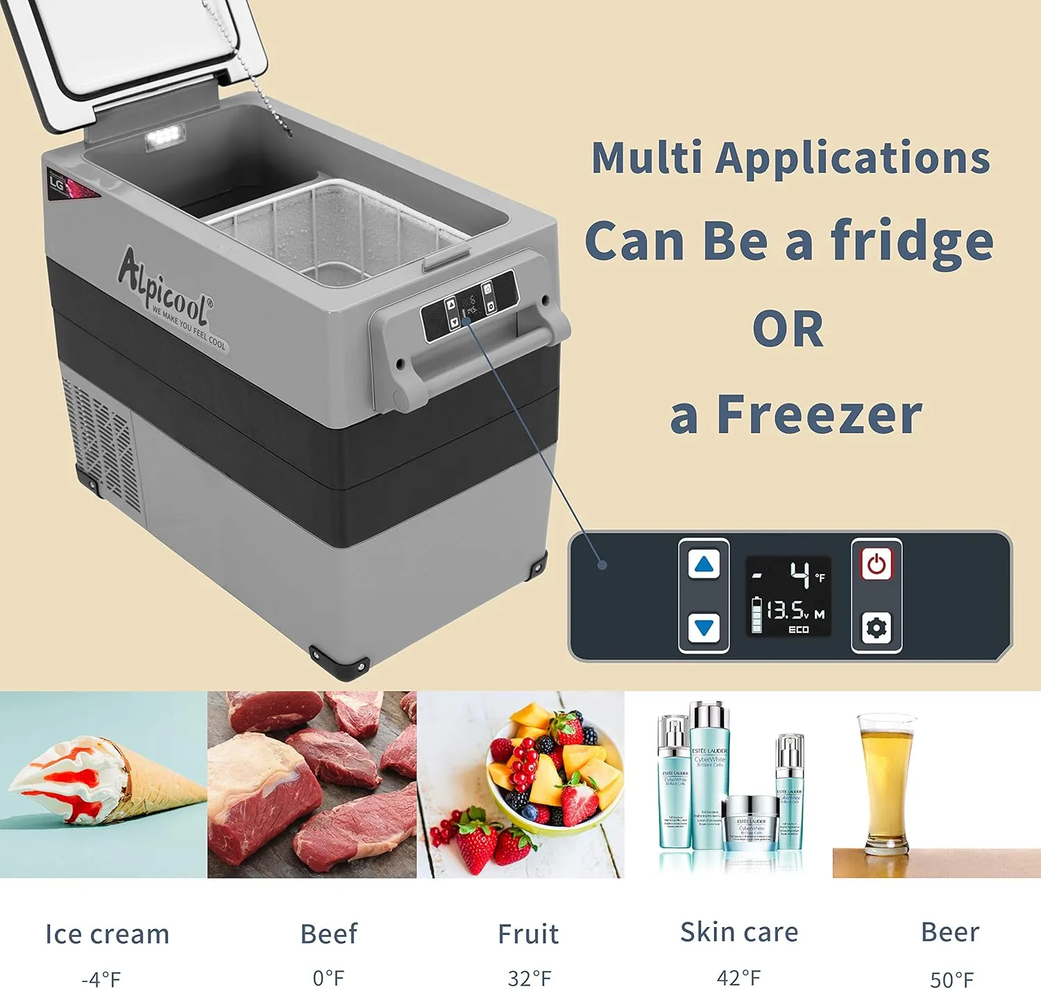 CF45 Portable Refrigerator 12 Volt Car Freezer 42 Quart Mini Fridge Freezer (-4??C~68??C) for Truck, RV, Vehicle, Travel, Outdoor -12/24V DC