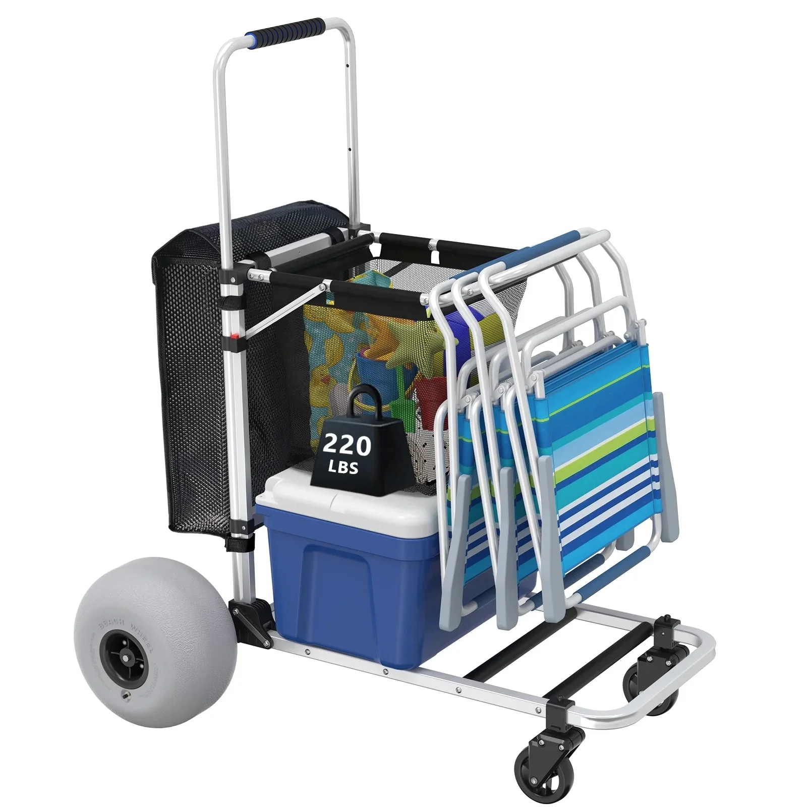 Foldable Beach Cart with Adjustable Handle and 12