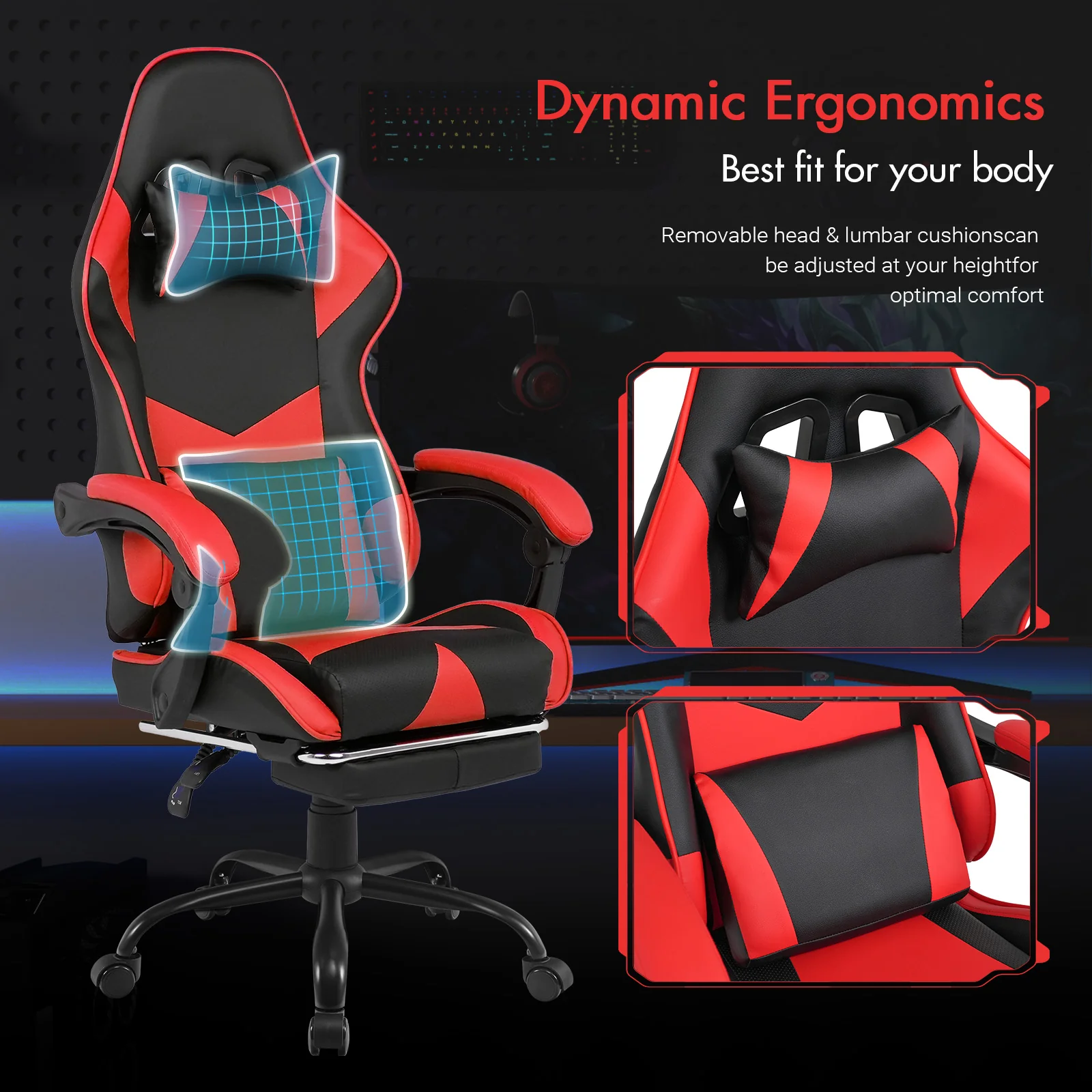 Computer Gaming Chair with Footrest Red