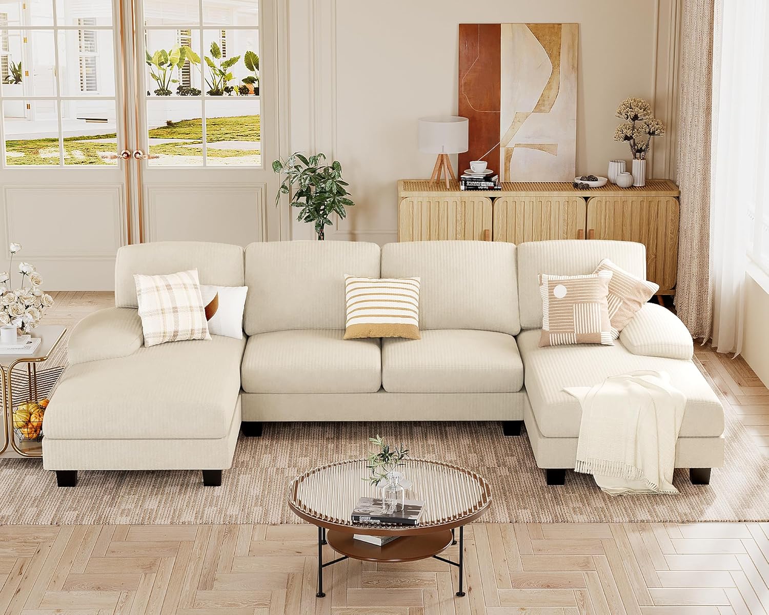 Sectional Couches for Living Room, U Shaped Couch with Chenille Fabric, 4 Seat Modern Sofa with Removable Pillows for Apartment and Small Space (Fabric, Grey)