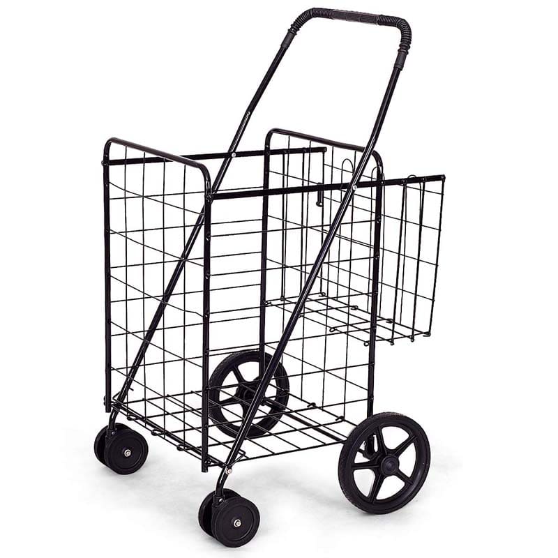 Jumbo Folding Shopping Cart Large Rolling Grocery Utility Cart with Double Basket & 360�� Swivel Wheels