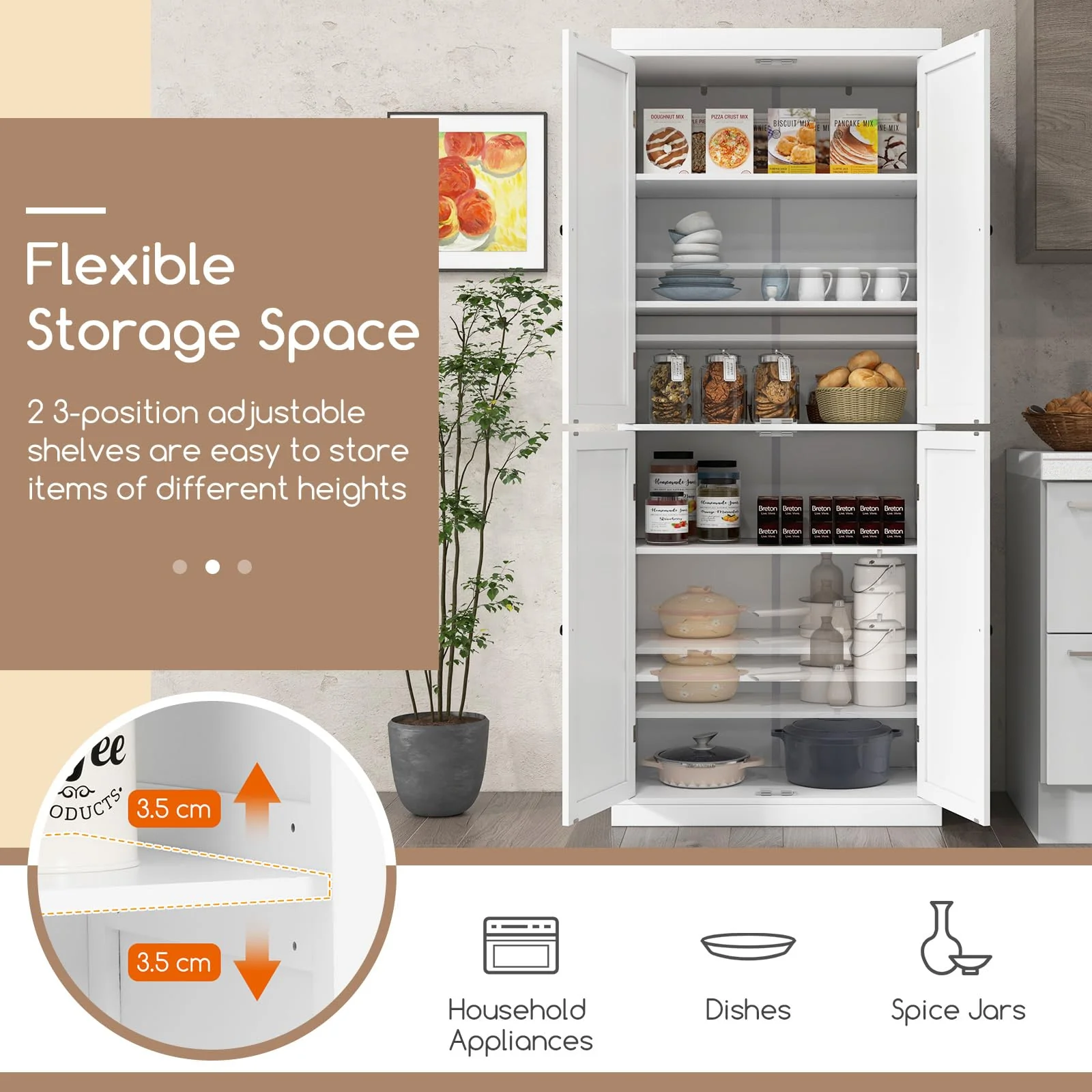 Giantex 184.5cm Freestanding Tall Buffet Cabinet, 4 Door Kitchen Pantry