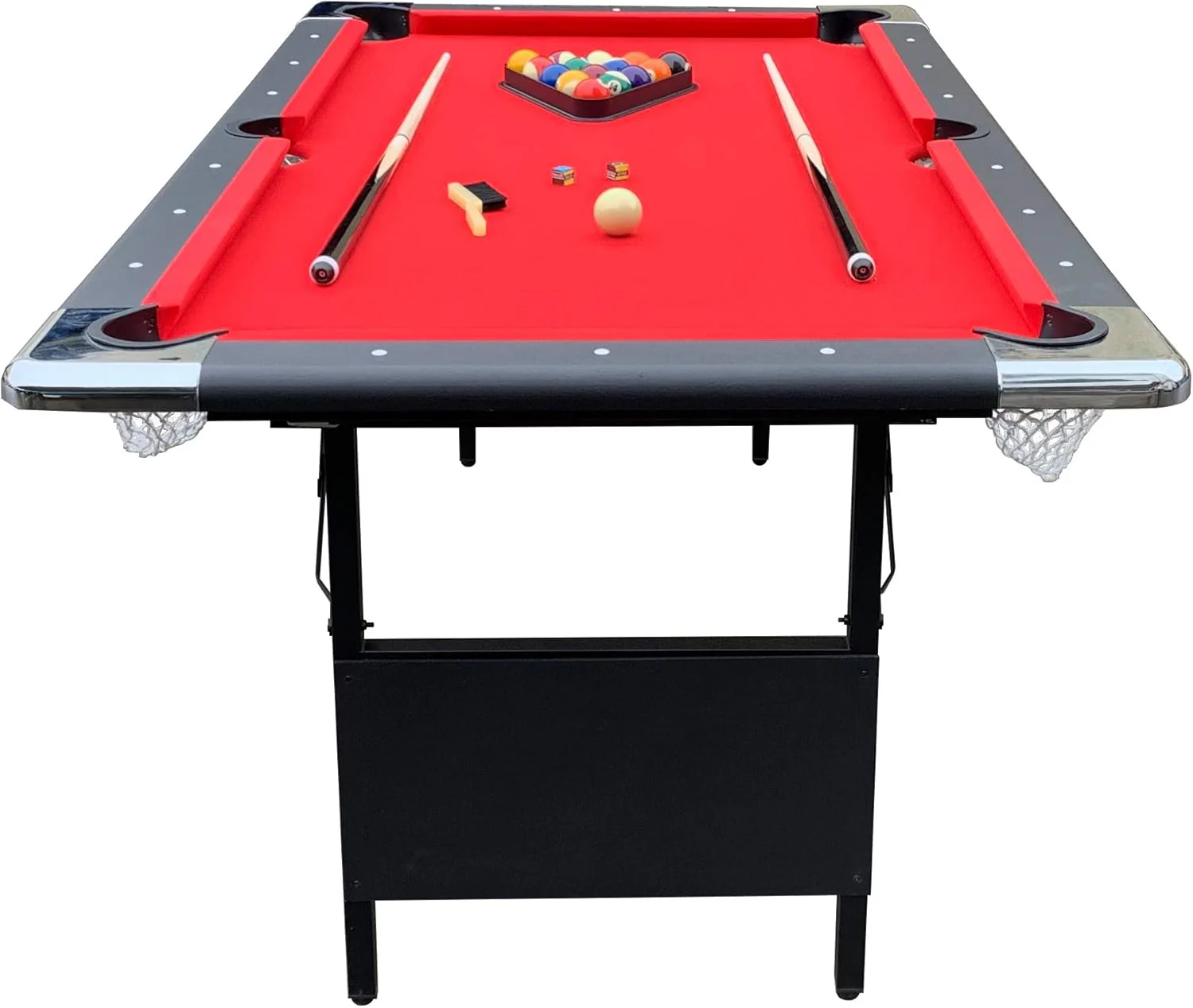 Hathaway Fairmont 6 Ft Portable Pool Table, Adults Folding Billiards Tables for Game Room with Easy Foldable Storage, Includes Full Set of Billiard Balls, Cues, Chalk & Brush
