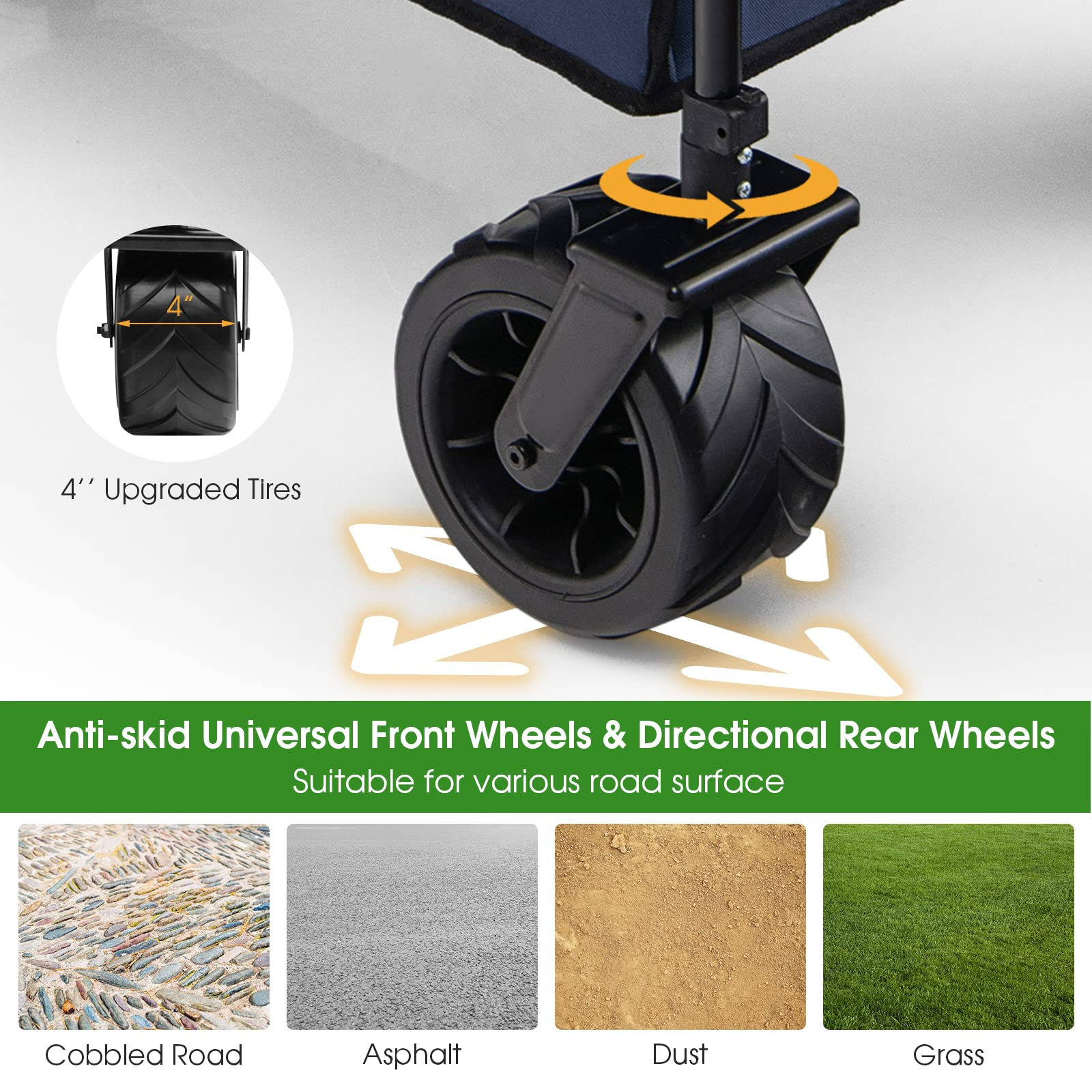 Collapsible Wagon Cart, Foldable Heavy Duty Utility Wagon with Adjustable Handle