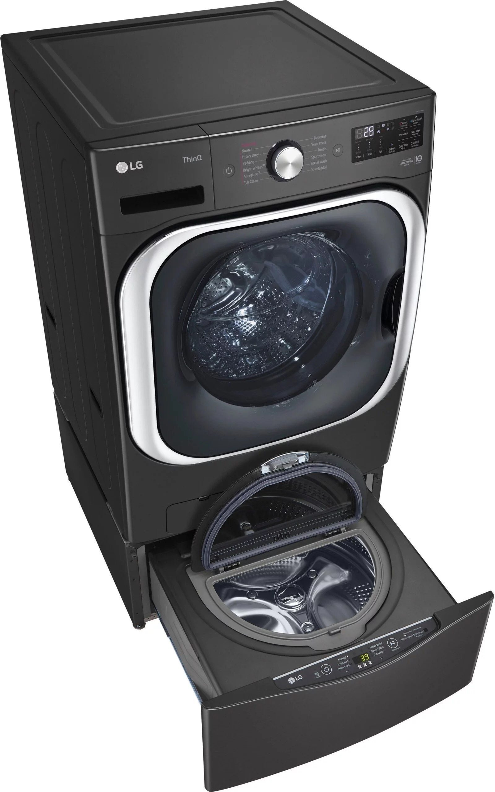 LG �C SideKick 1.0 Cu. Ft. High-Efficiency Smart Top Load Pedestal Washer with 3-Motion Technology �C Black steel