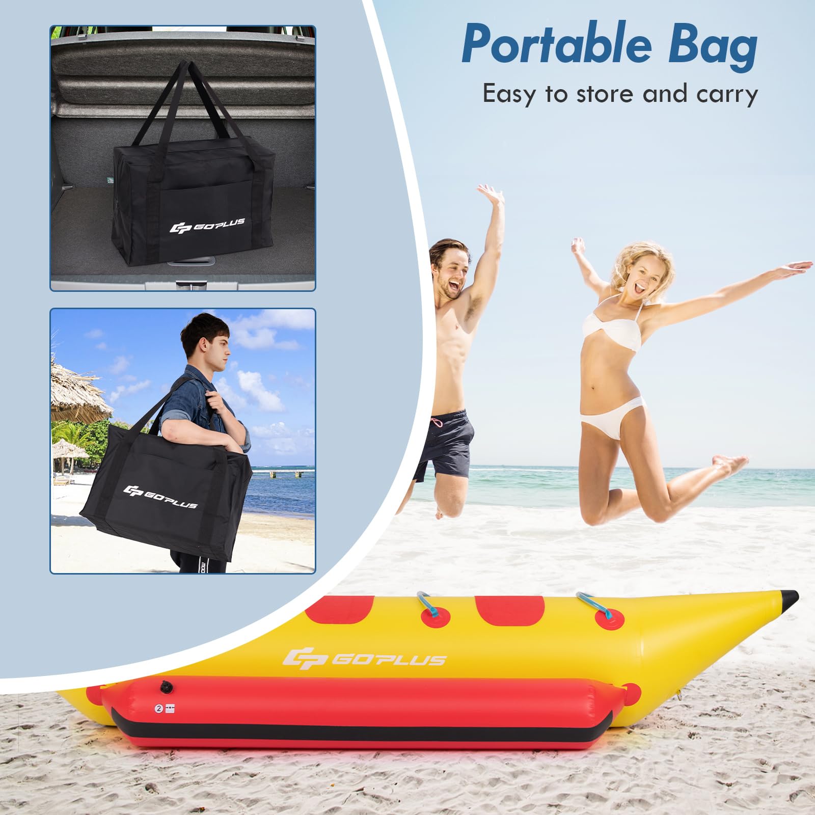 Inflatable Towable Tubes for Boating, 1-3 Rider Hot Dog Tube w/Electric Air Pump, Carrying Bag