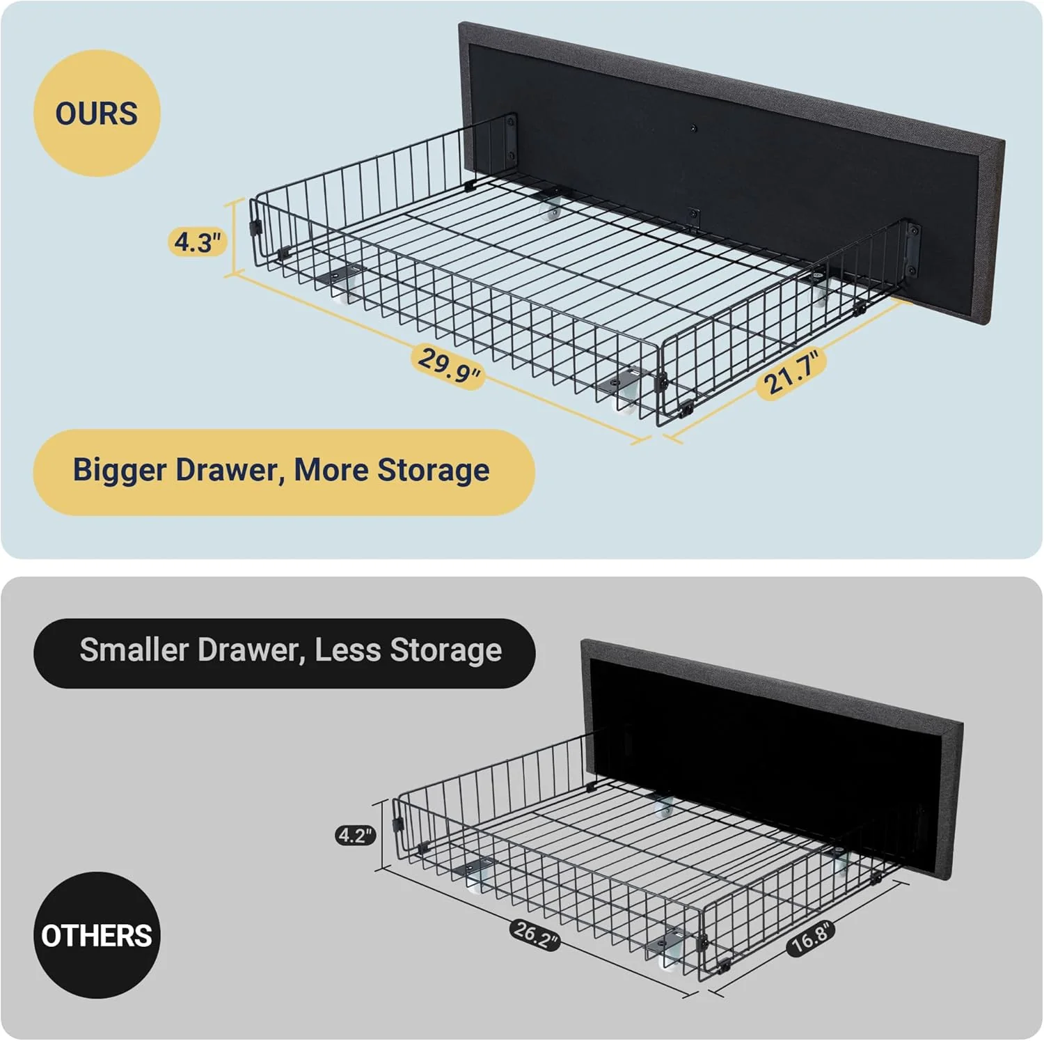 Allewie Upholstered Queen Size Platform Bed Frame with 4 Storage Drawers and Headboard, Square Stitched Button Tufted, Mattress Foundation with Wooden Slats Support, No Box Spring Needed, Light Grey