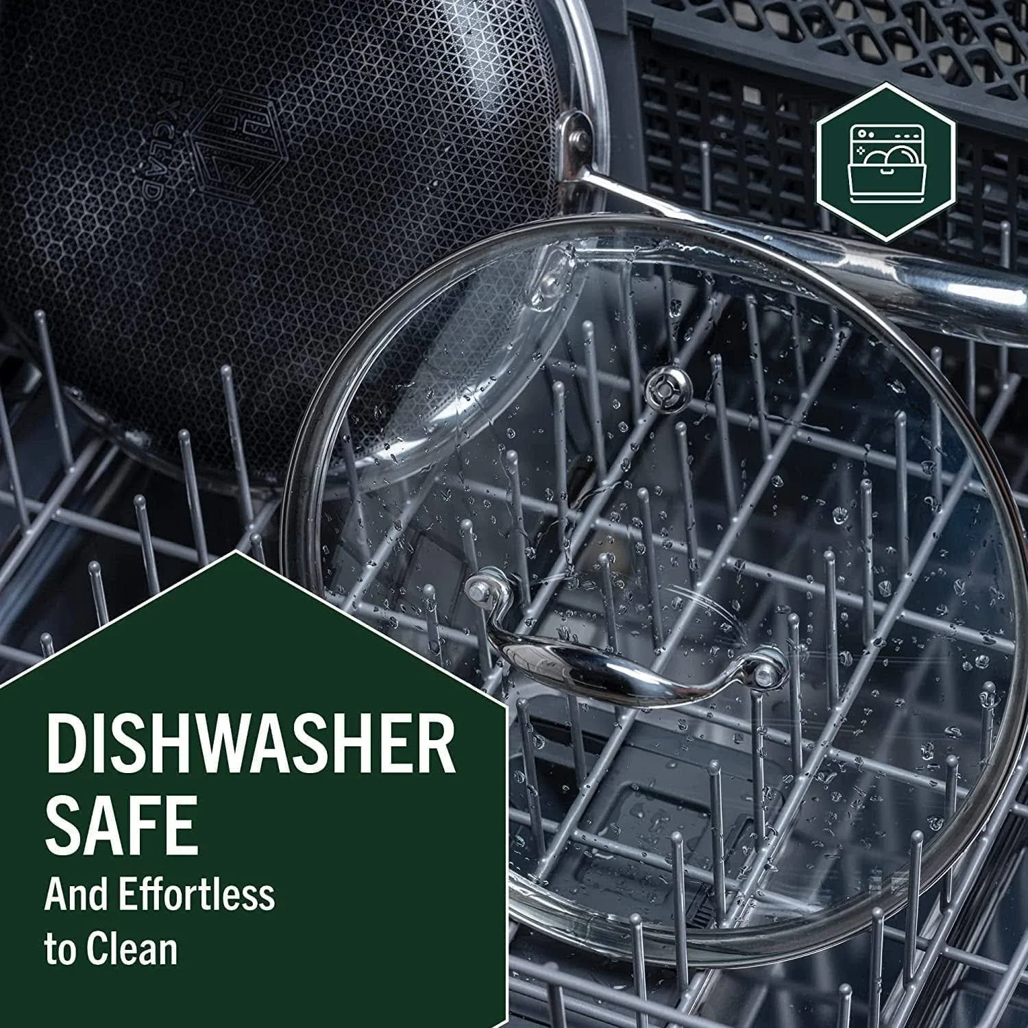 HexClad 6 Piece Hybrid Stainless Steel Cookware Pan Set 8 inch, 10 inch, 12 inch with Glass Lids, Size: One size, Black