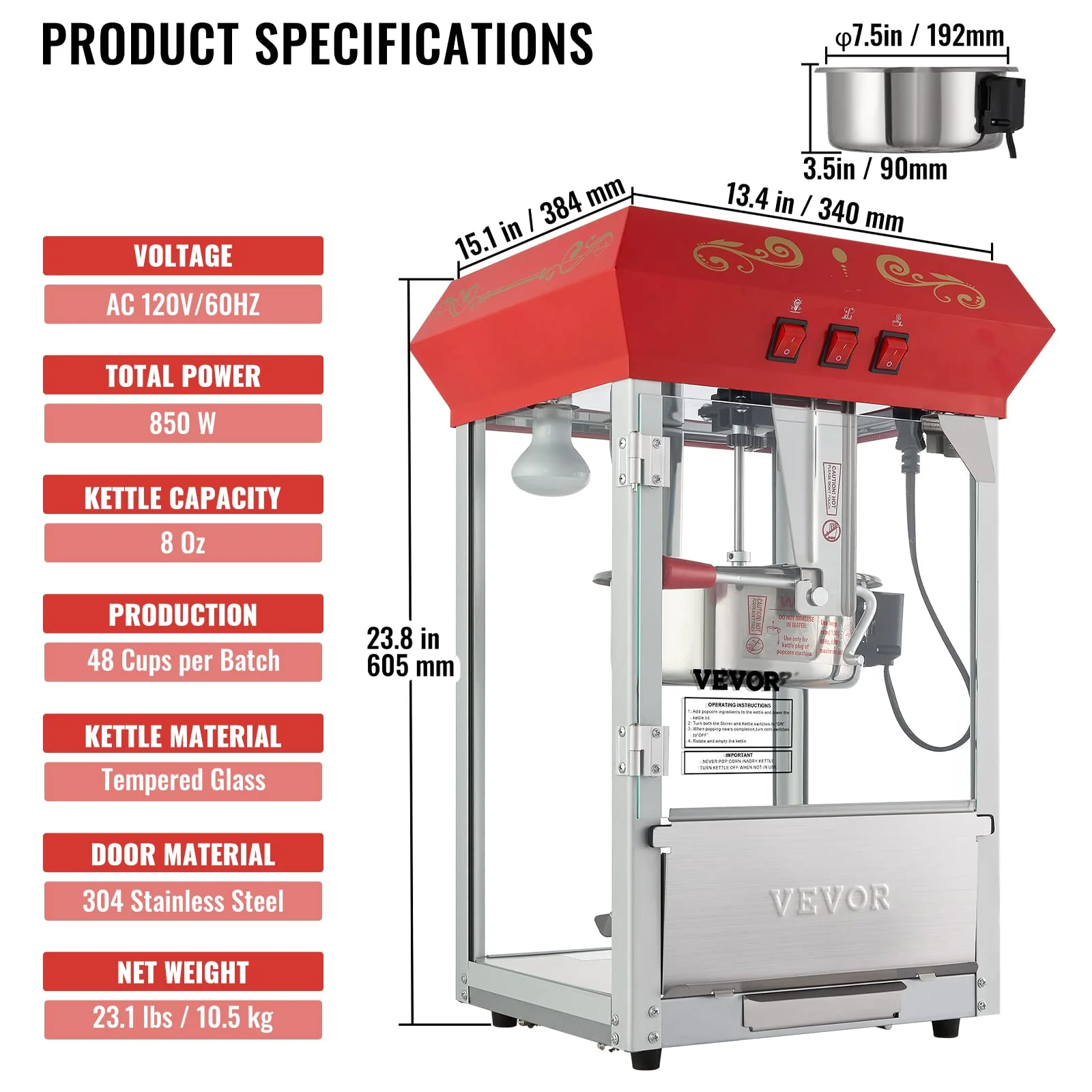 VEVOR Commercial Popcorn Machine for 48 Cups per Batch
