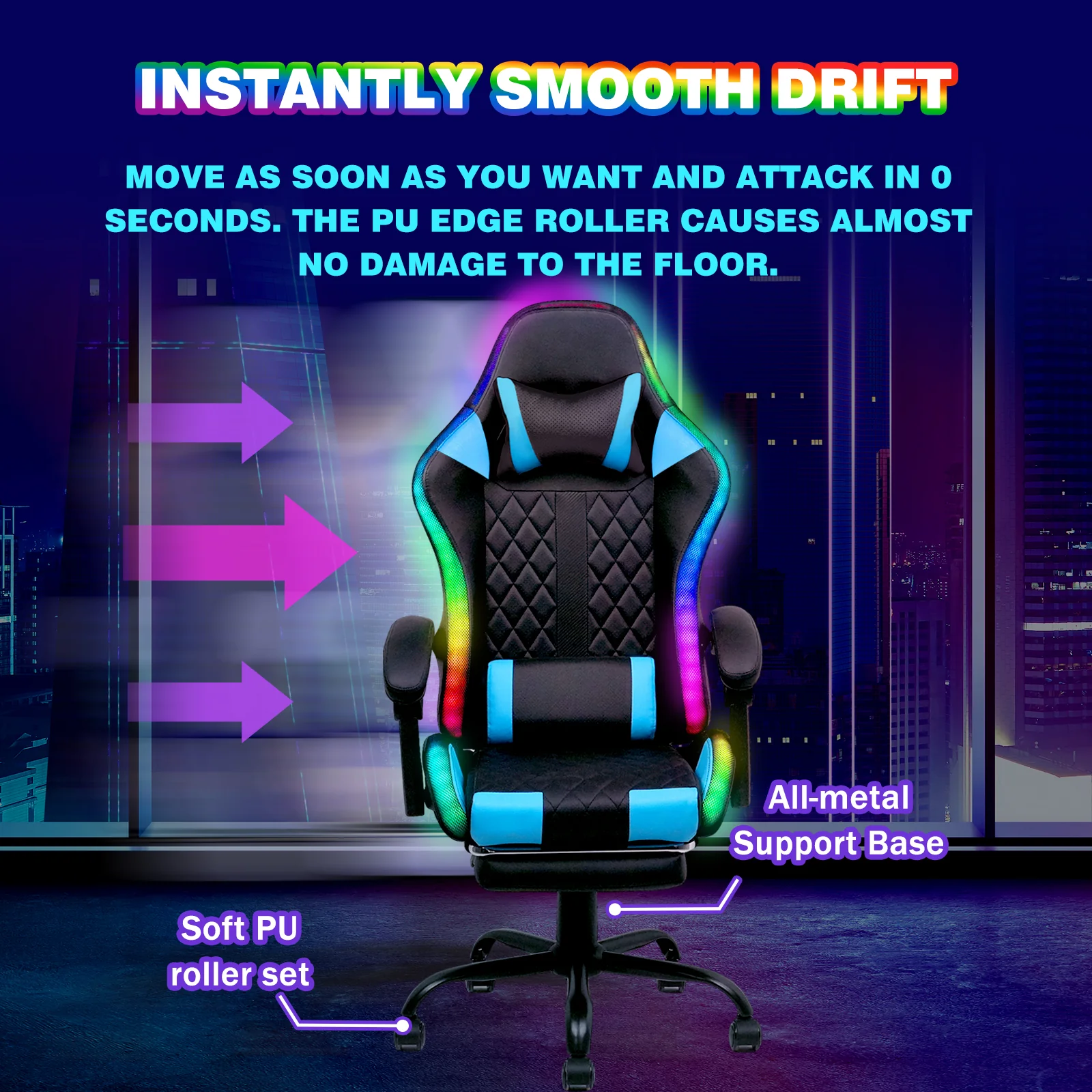 Gaming Chair 12 RGB LED Massage Chair Blue