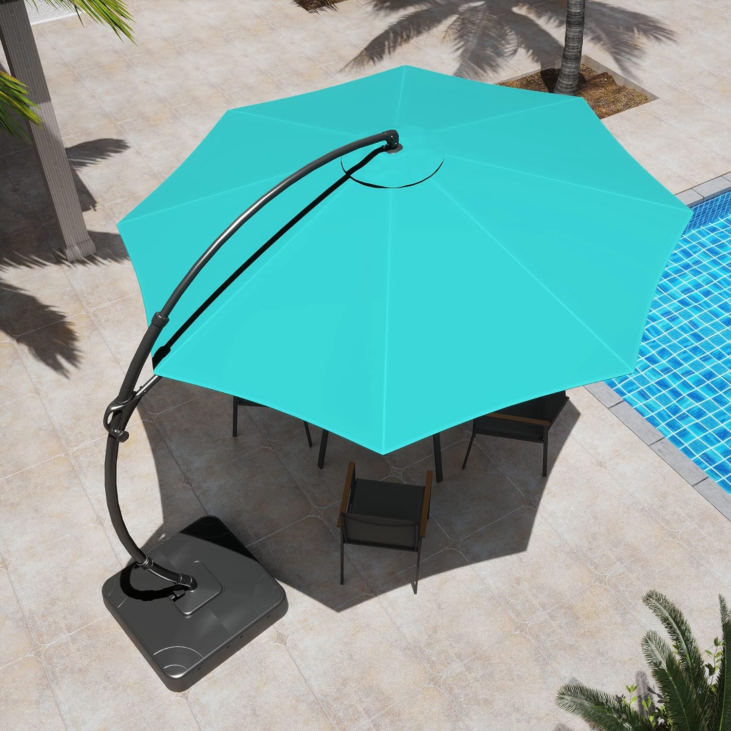 LAUSAINT HOME Outdoor Patio Umbrella with Base included, 11 FT Deluxe Curvy Cantilever Umbrella Heavy Duty Offset Hanging Umbrella with 360�� Rotation for Market, Pool, Garden, Backyard, Deck (Beige)