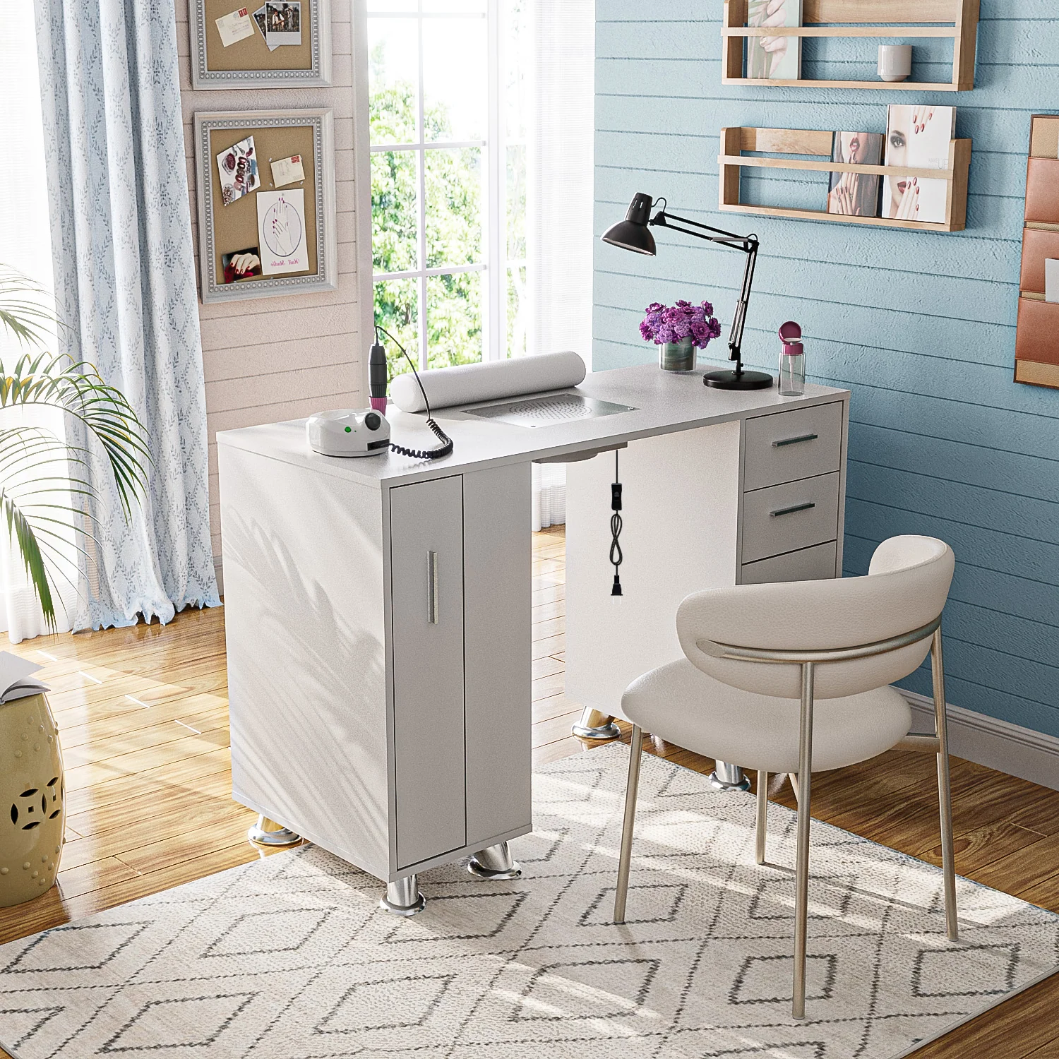 Manicure Table with Dust Collector White