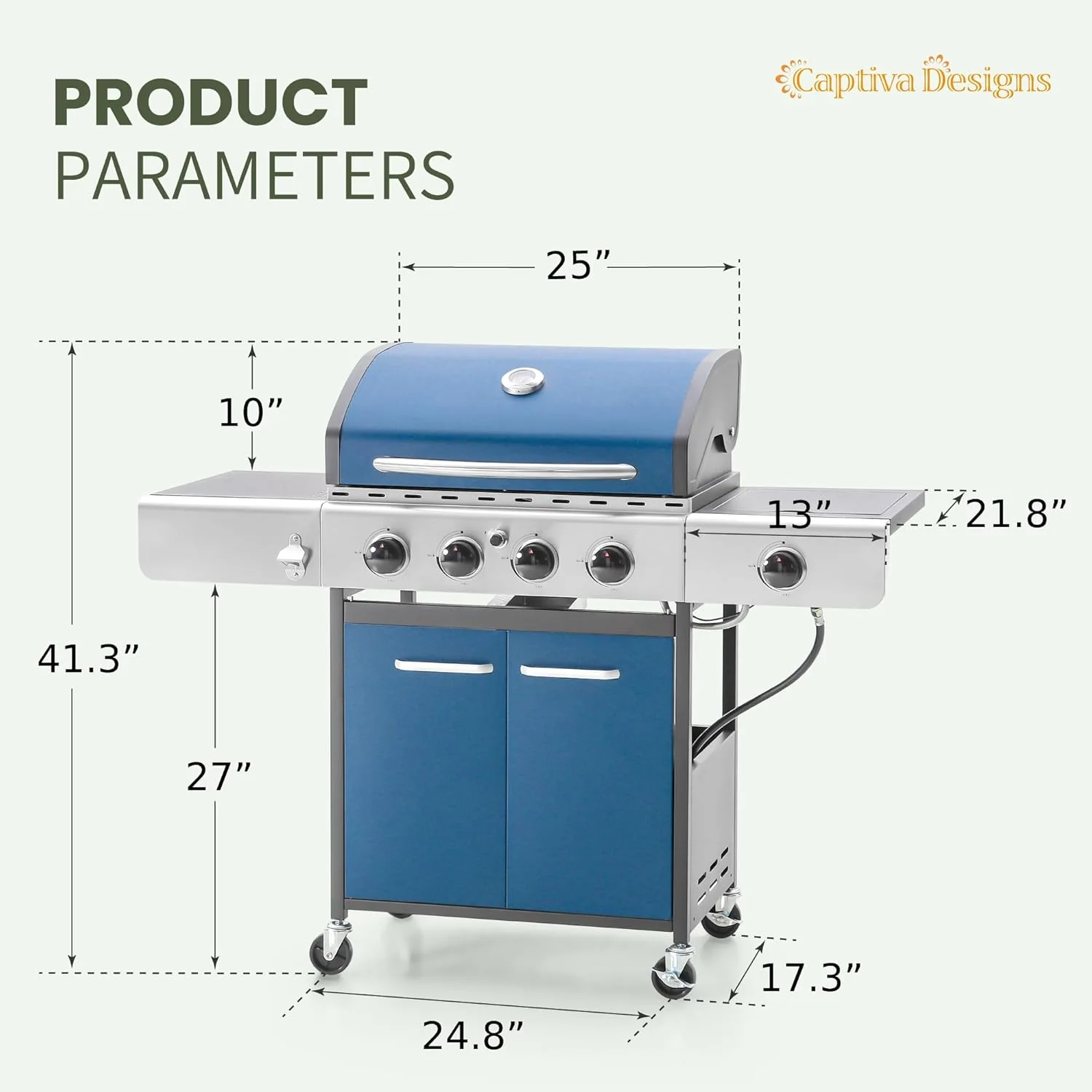 Burner Propane Gas BBQ Grill with Side Burner & Porcelain-Enameled Cast Iron Grates, 42,000 BTU Output Stainless Steel Grill for Outdoor Cooking Kitchen and Patio Backyard Barbecue-Captiva