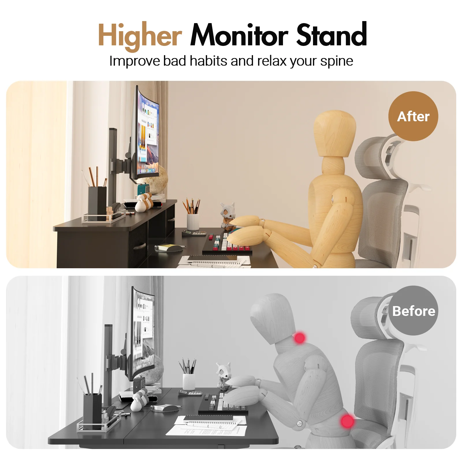 Electric Standing Desk with Monitor Stand Black