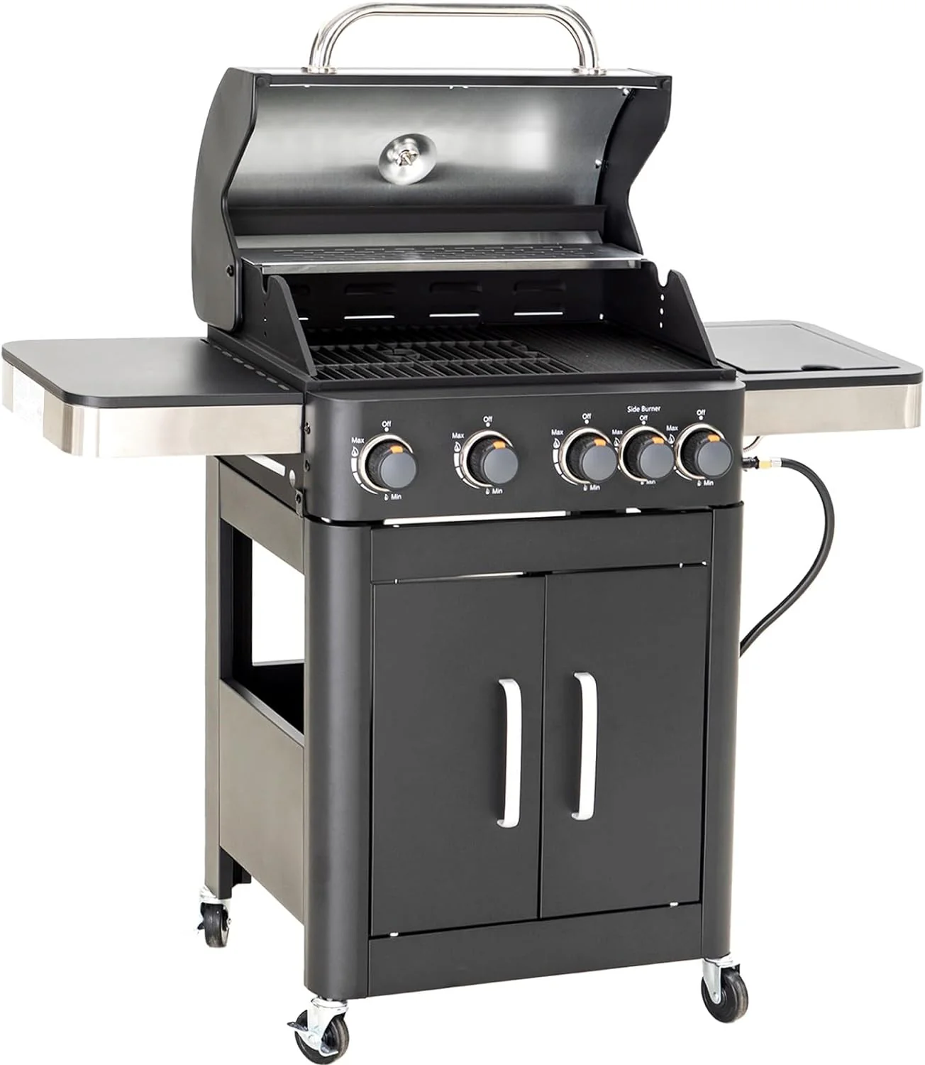 Burner Gas grill with side burner and enameled cast iron grille 42,000BTU outdoor cooking stainless steel propane grill Garden grill