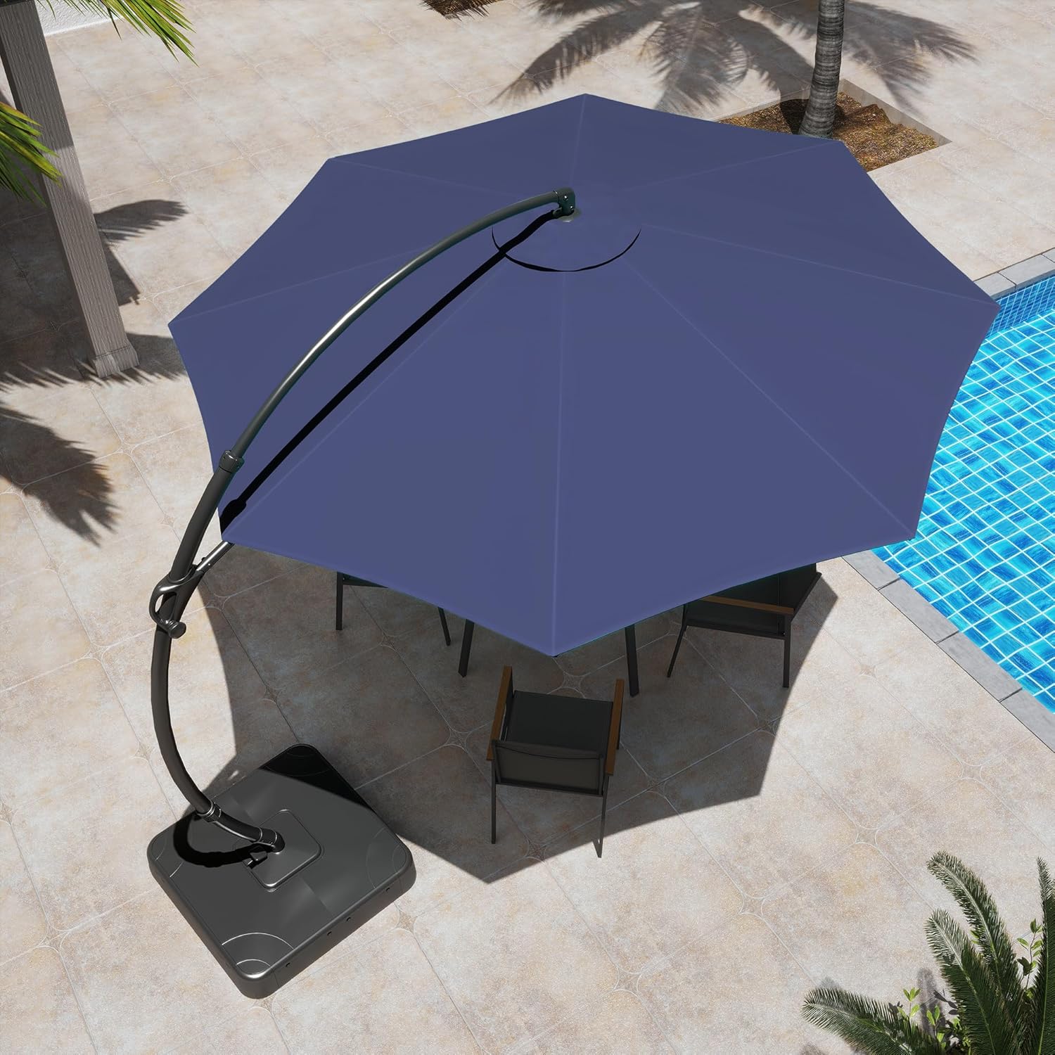 LAUSAINT HOME Outdoor Patio Umbrella with Base included, 11 FT Deluxe Curvy Cantilever Umbrella Heavy Duty Offset Hanging Umbrella with 360�� Rotation for Market, Pool, Garden, Backyard, Deck (Beige)