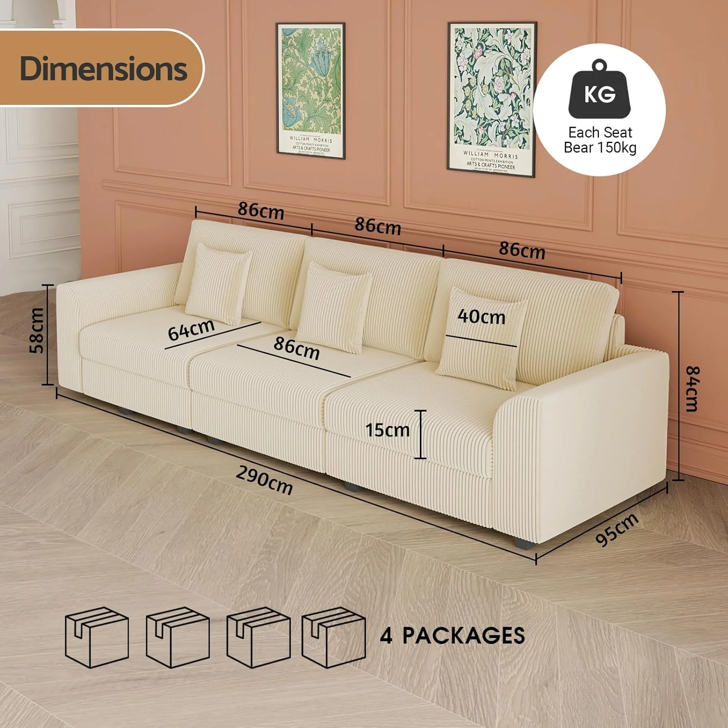 Sofa 290cm Corduroy Modular Couch(Pre-order)