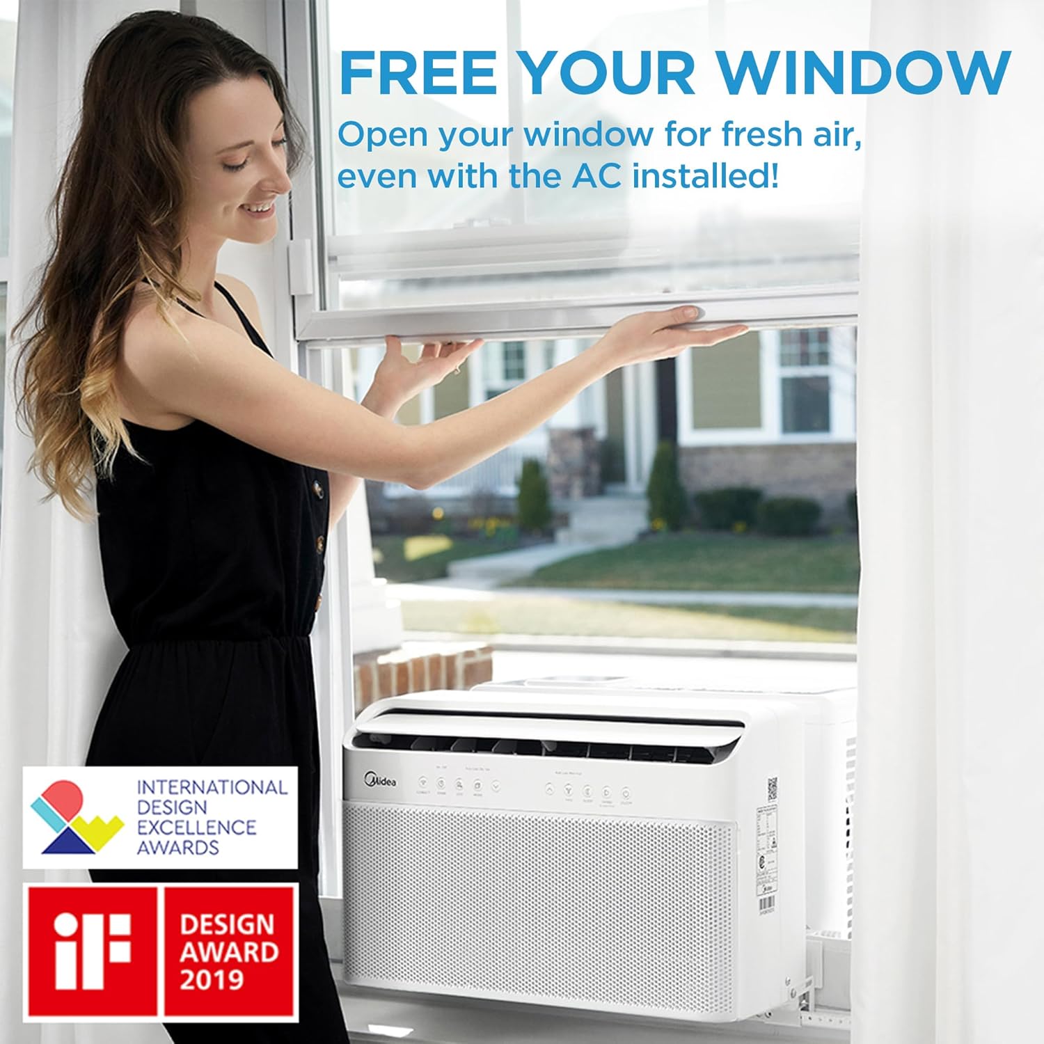 8,000 BTU U-Shaped Smart Inverter Air Conditioner Cools up to 350 Sq. Ft., Ultra Quiet with Open Window Flexibility, Compatible with Alexa, 35% Energy Savings, Remote Control (Renewed)