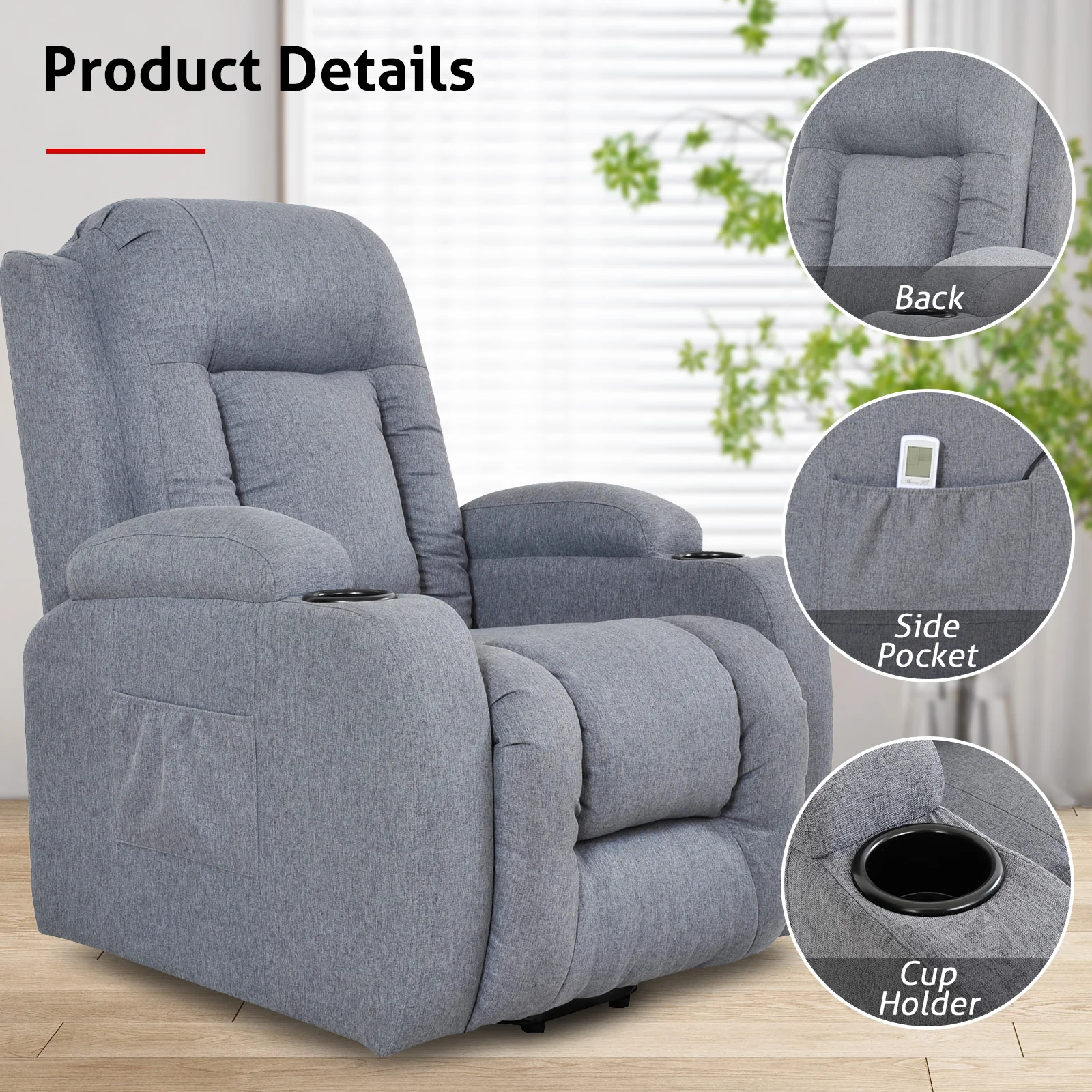 Power Lift Recliner 8 Point Massage Chair Heating