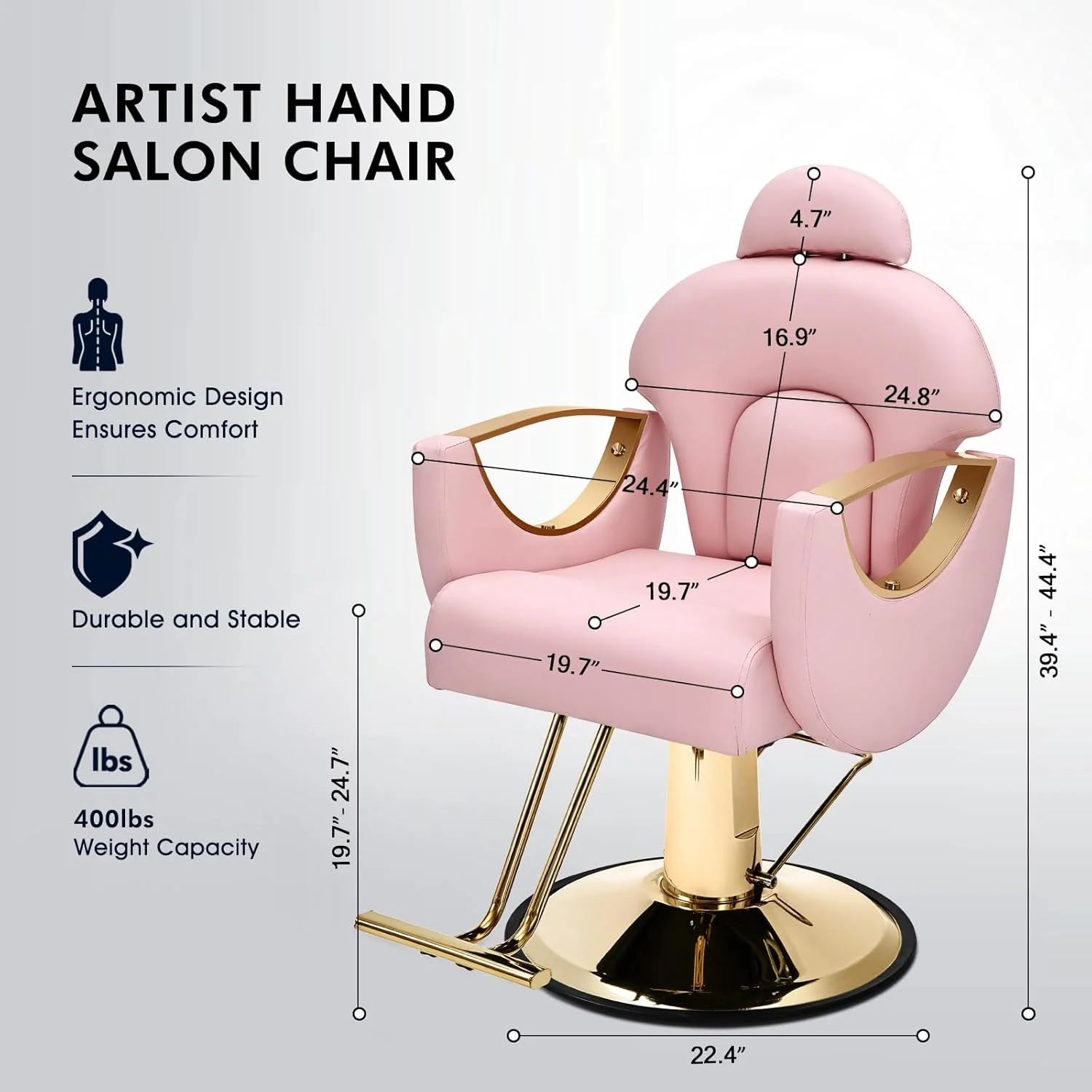Artist Hand Salon Chair Reclining Barber Chair Oversized Hydraulic Pump Heavy Duty Hair Salon Chair 360 Degree Swivel Hair Chair for Hair Stylist, Beauty Spa Equipment Max Load 400 LBS, Black and Gold