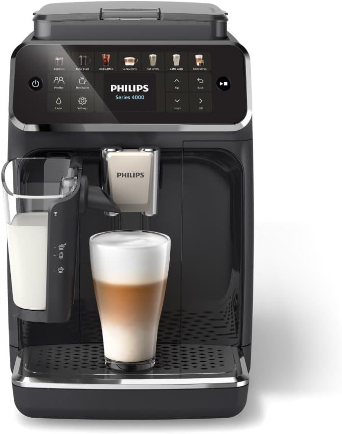Philips 4400 Series Fully Automatic Espresso Machine – 12 Hot & Iced Coffees, Quick-to-Clean LatteGo Milk System, SilentBrew, QuickStart, Ceramic Grinder, New 2025 Model, Black (EP4441/20)