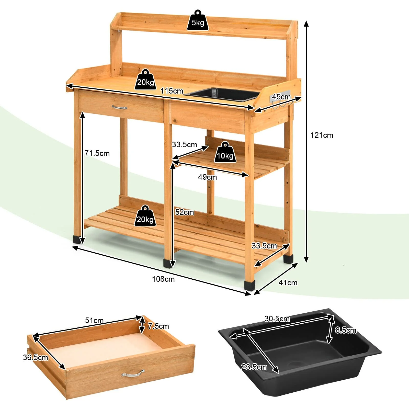 Giantex Garden Potting Bench Table, Wooden Potting Work Table